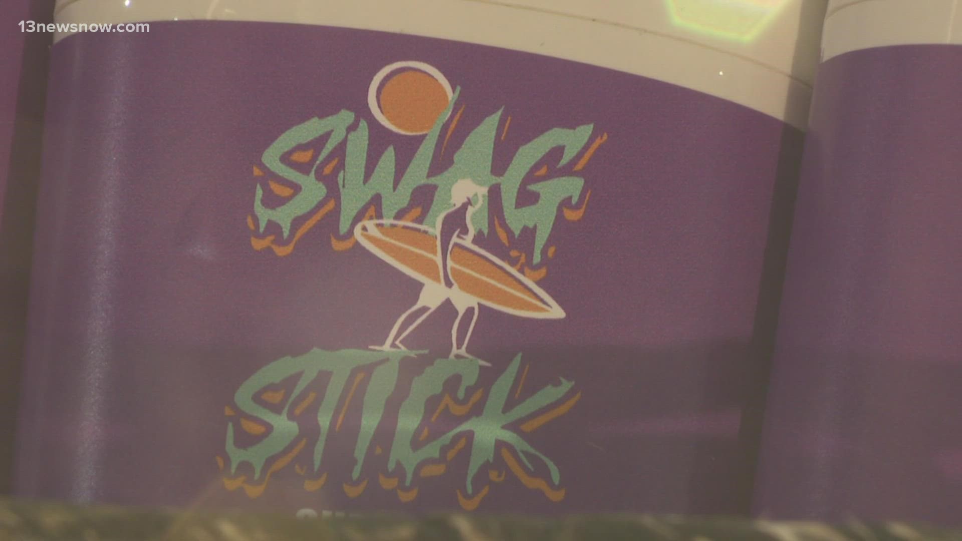 The young entrepreneurs are selling surf wax, "Swag Stick," in Coastal Edge stores in Virginia Beach