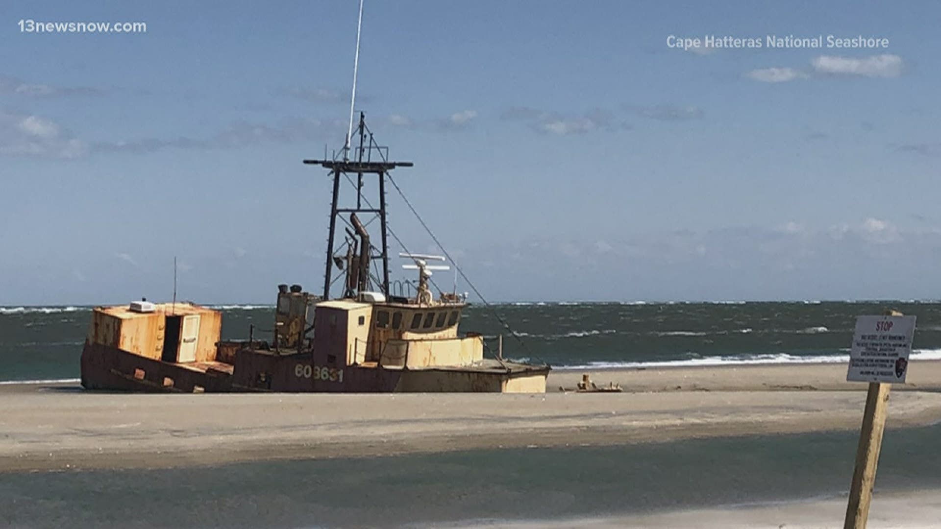 The Ocean Pursuit has been grounded at Cape Hatteras National Seashore since March 1. Its crew was rescued by the U.S. Coast Guard.