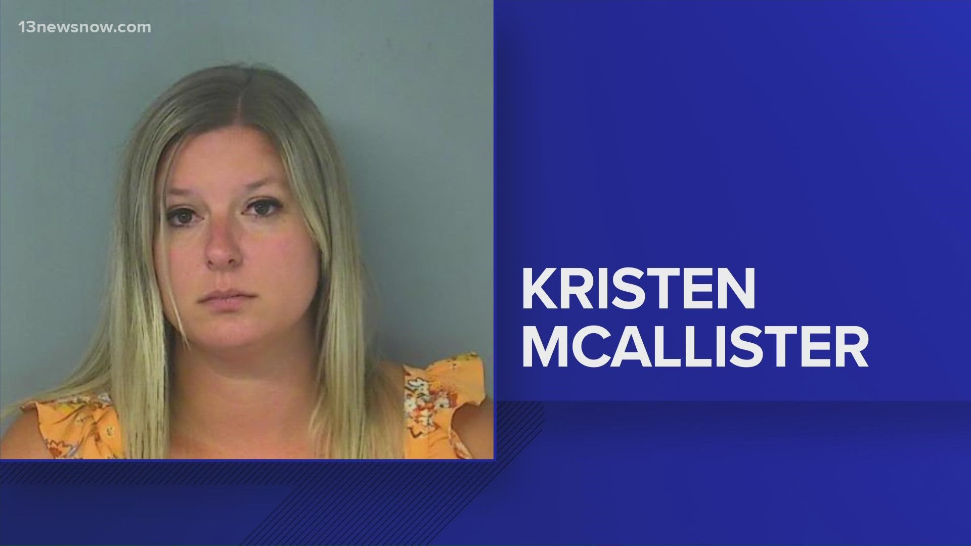 The York-Poquoson Sheriff's Office said someone reported that Kristen McAllister, 32, had an inappropriate relationship with a student dating back to late 2021.