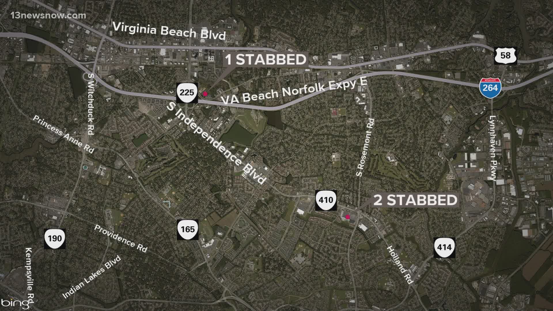 A total of three people were hurt in two separate stabbings in Virginia Beach on Friday night.