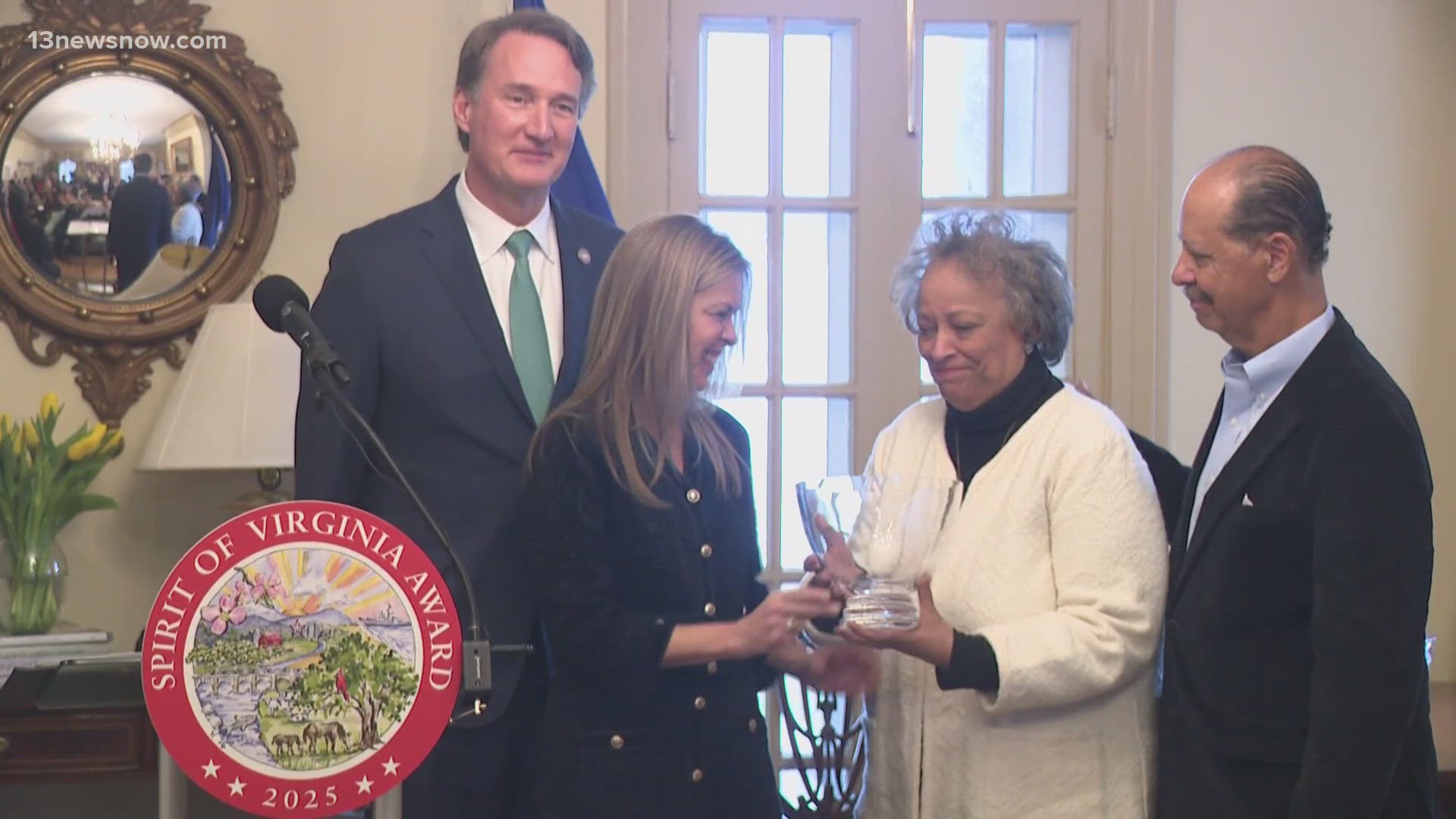 Virginia Governor Glenn Youngkin and First Lady Suzanne Youngkin presented the first "Spirit of Virginia" award of 2025. 