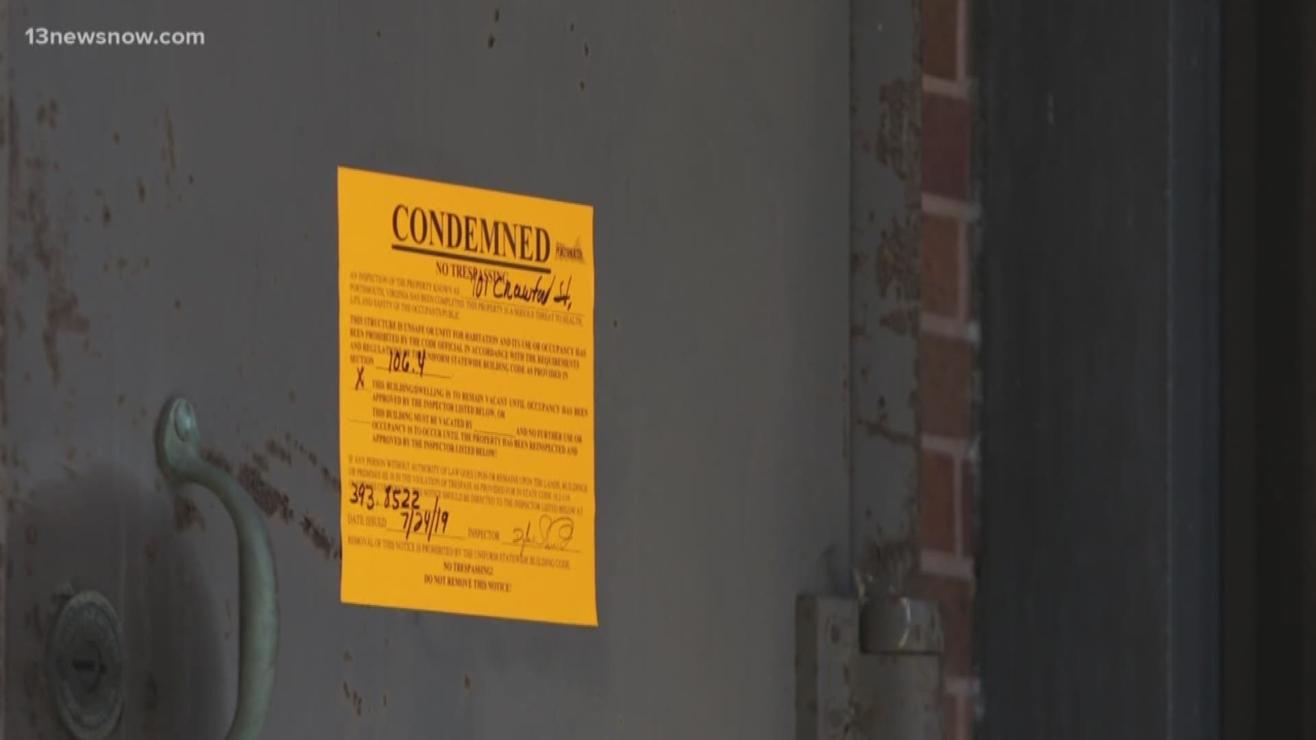 The Portsmouth City Manager condemned the city's civic center complex, including the jail. Portsmouth's sheriff filed an injunction and won. The judge ordered the signs to be taken down.