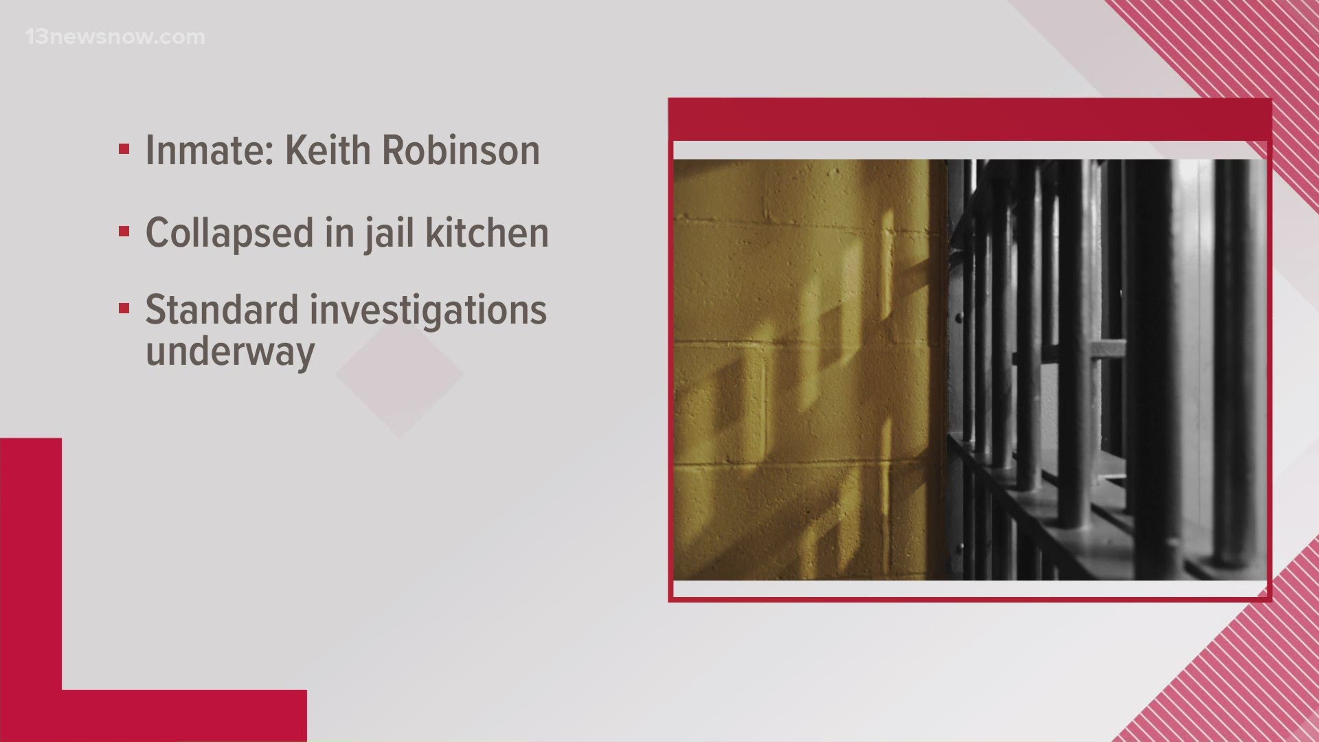 Hampton Roads Regional Jail officials say Keith Robinson died early Thursday morning.