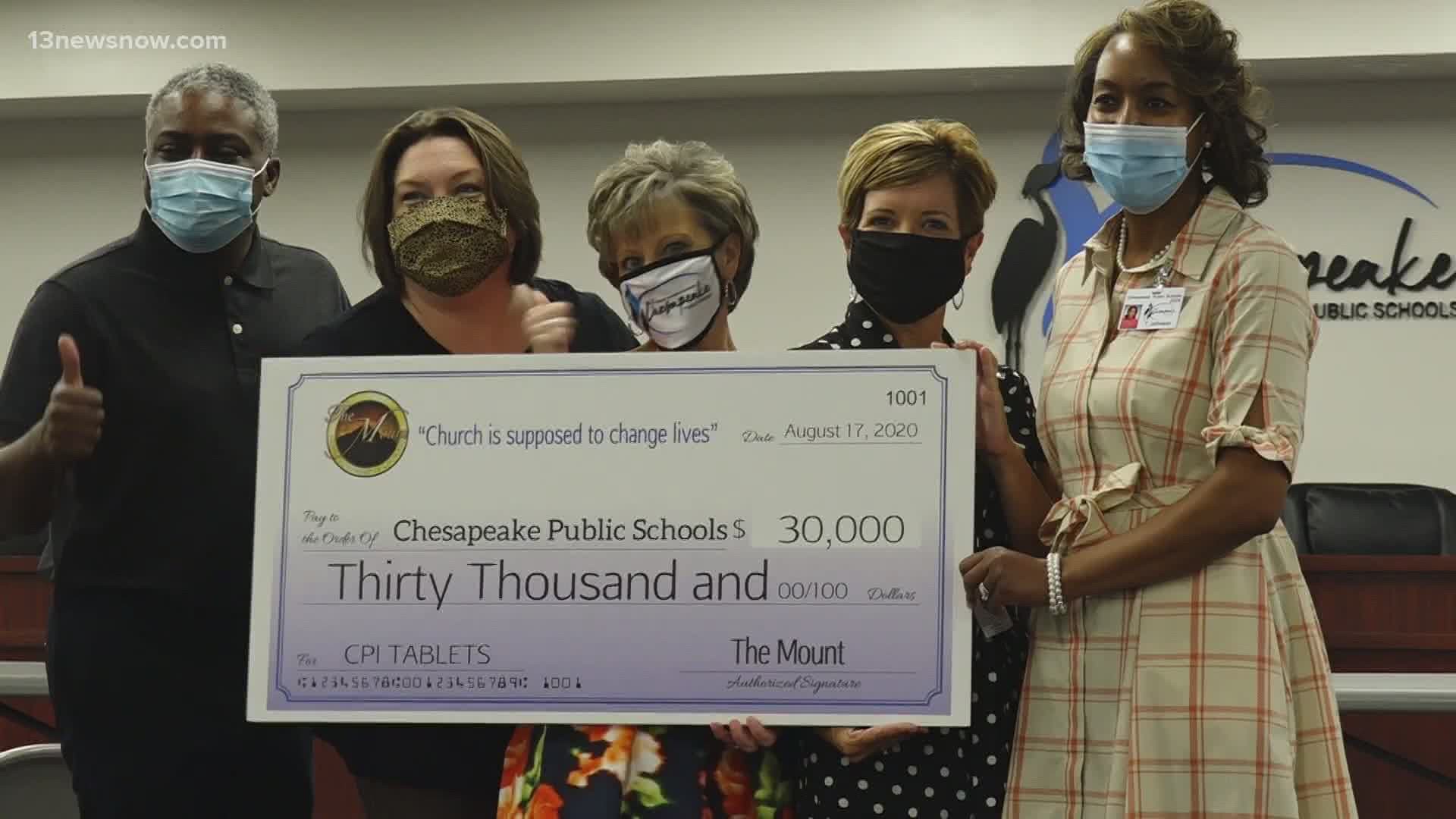 Mount Global Church donated $30,000 to Chesapeake Public Schools to pay for Chromebook tablets for seven Pre-K programs.