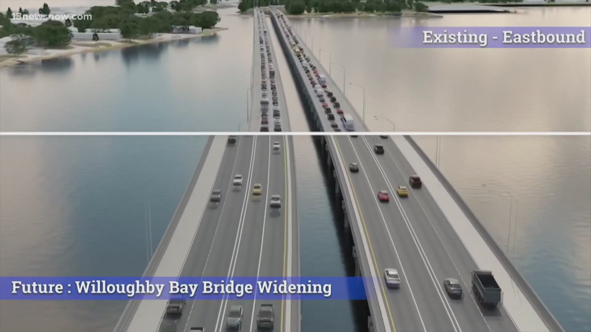 The goal of construction is to add two more lanes to both sides of the Hampton Roads Bridge-Tunnel. Work on the bridge will be Mon-Fri, 7 am - 8 pm. Sat 9 am - 8 pm.