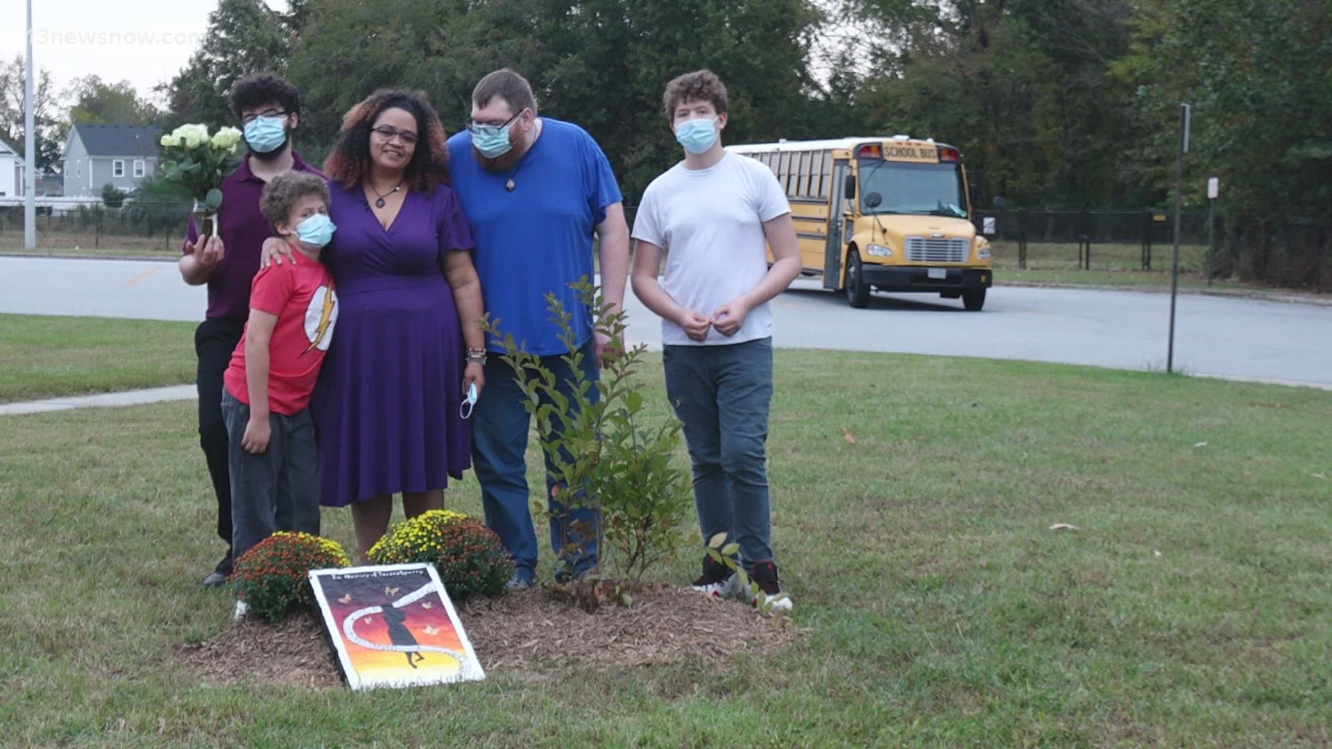 The memorial was set up at her school.