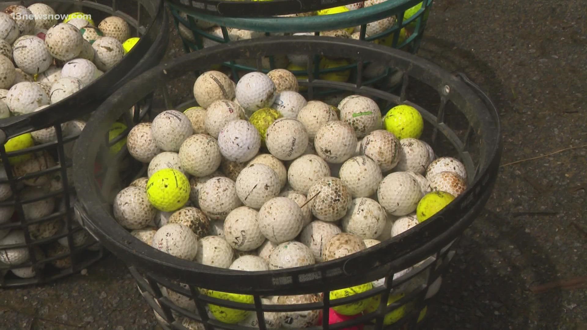 Diving for golf balls in ponds and putting them up for resale at "Your Golf Ball Shop."