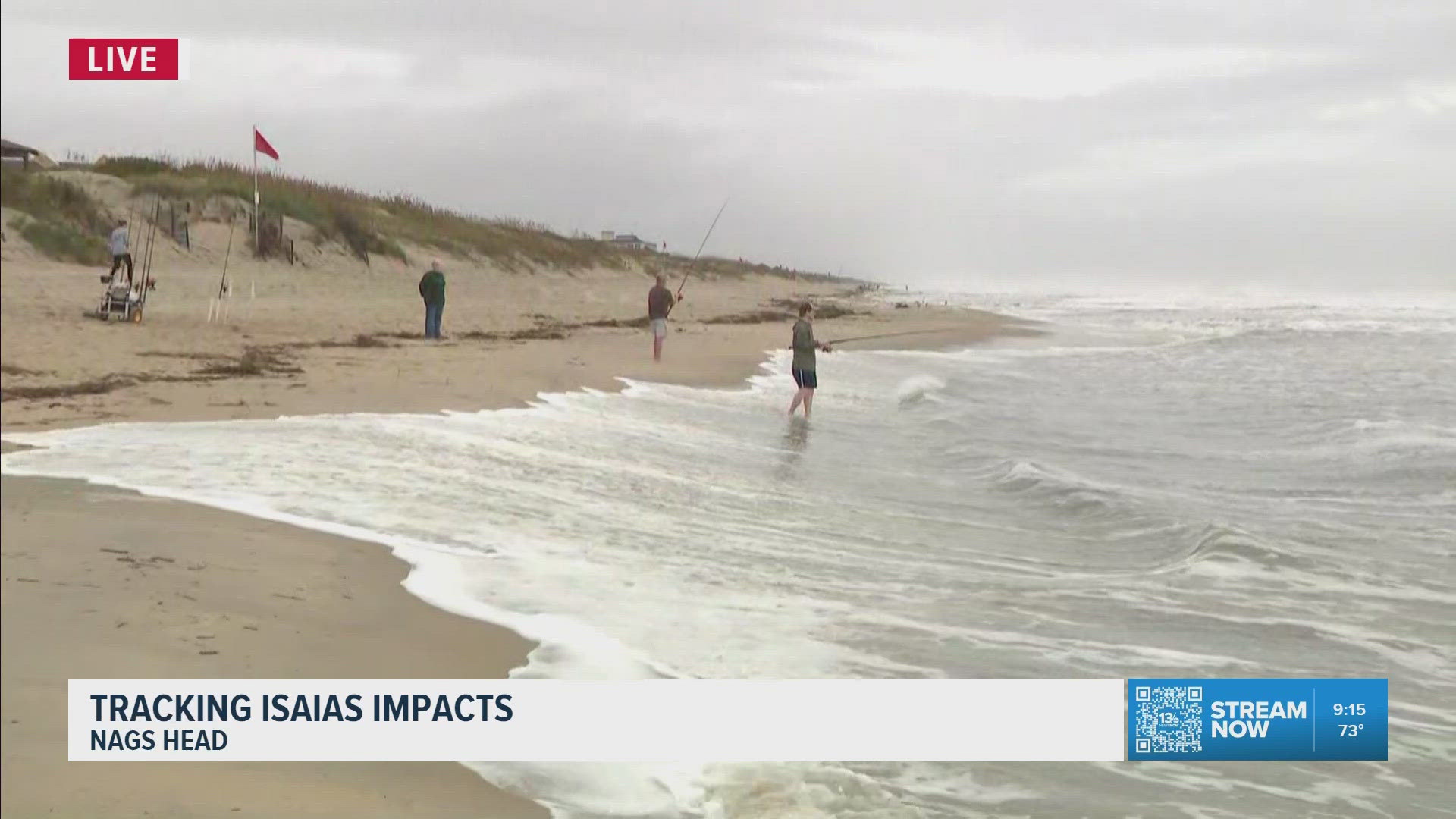 Father and son fish in Nags Head as Isaias brings rough surf to the ...