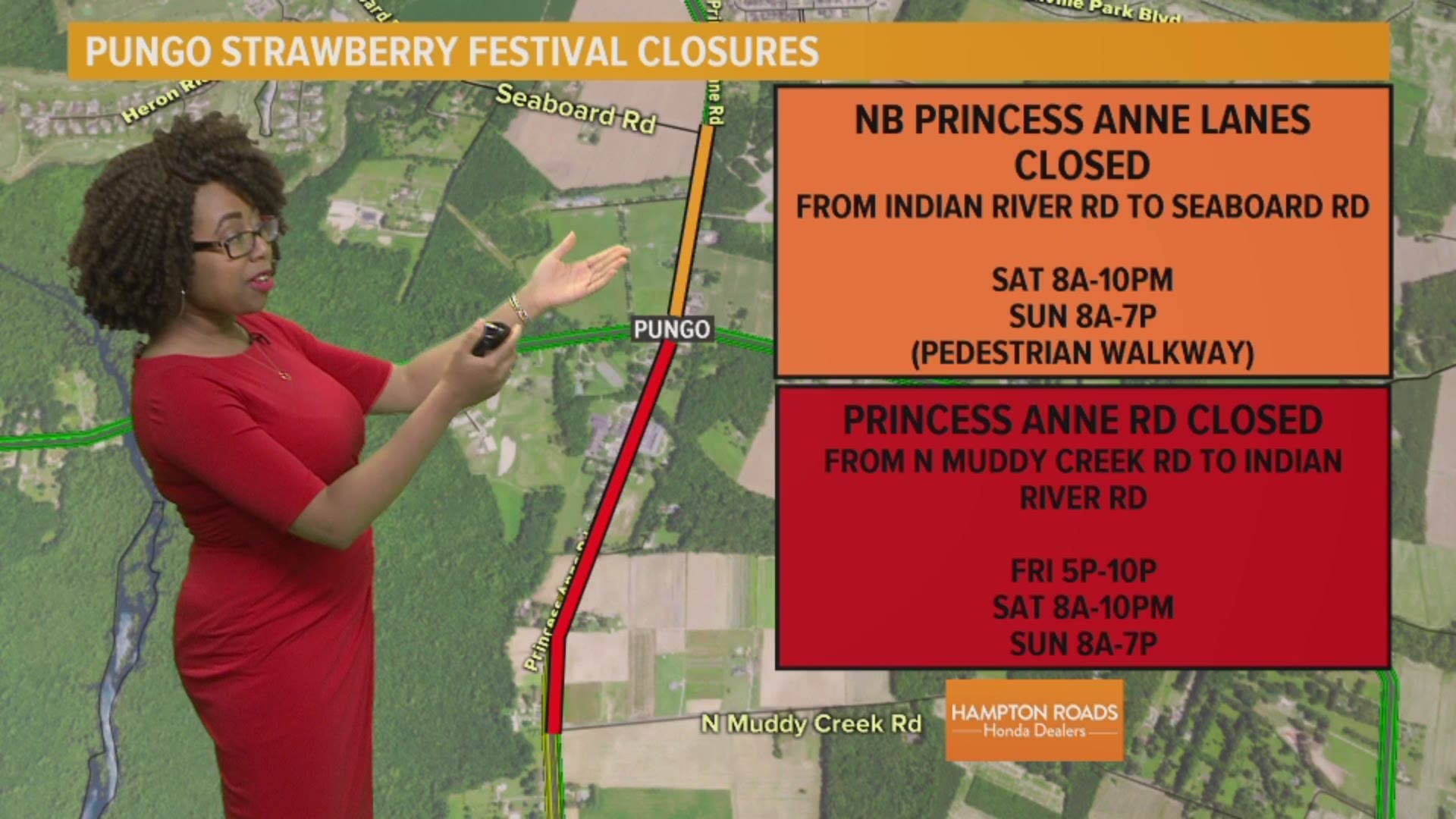 Be aware of the road closures at the Pungo Strawberry Festival this weekend.