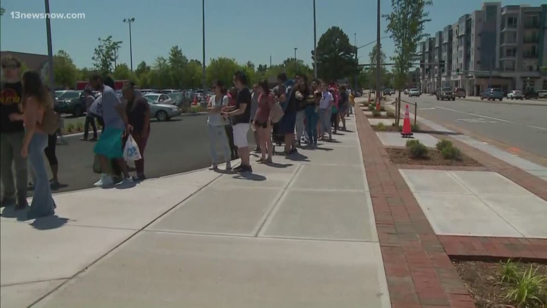 A line formed outside of the brand new Shake Shake in Virginia Beach's Town Center ahead of the restaurant's grand opening.
