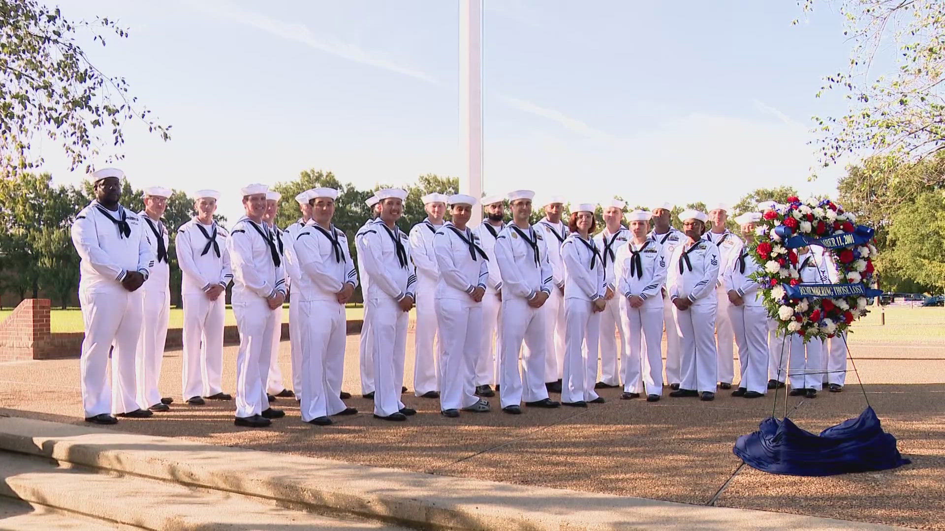 Naval Station Norfolk sailors laid a wreath and reflected upon the tremendous loss of life as a result of the terrorist attacks.