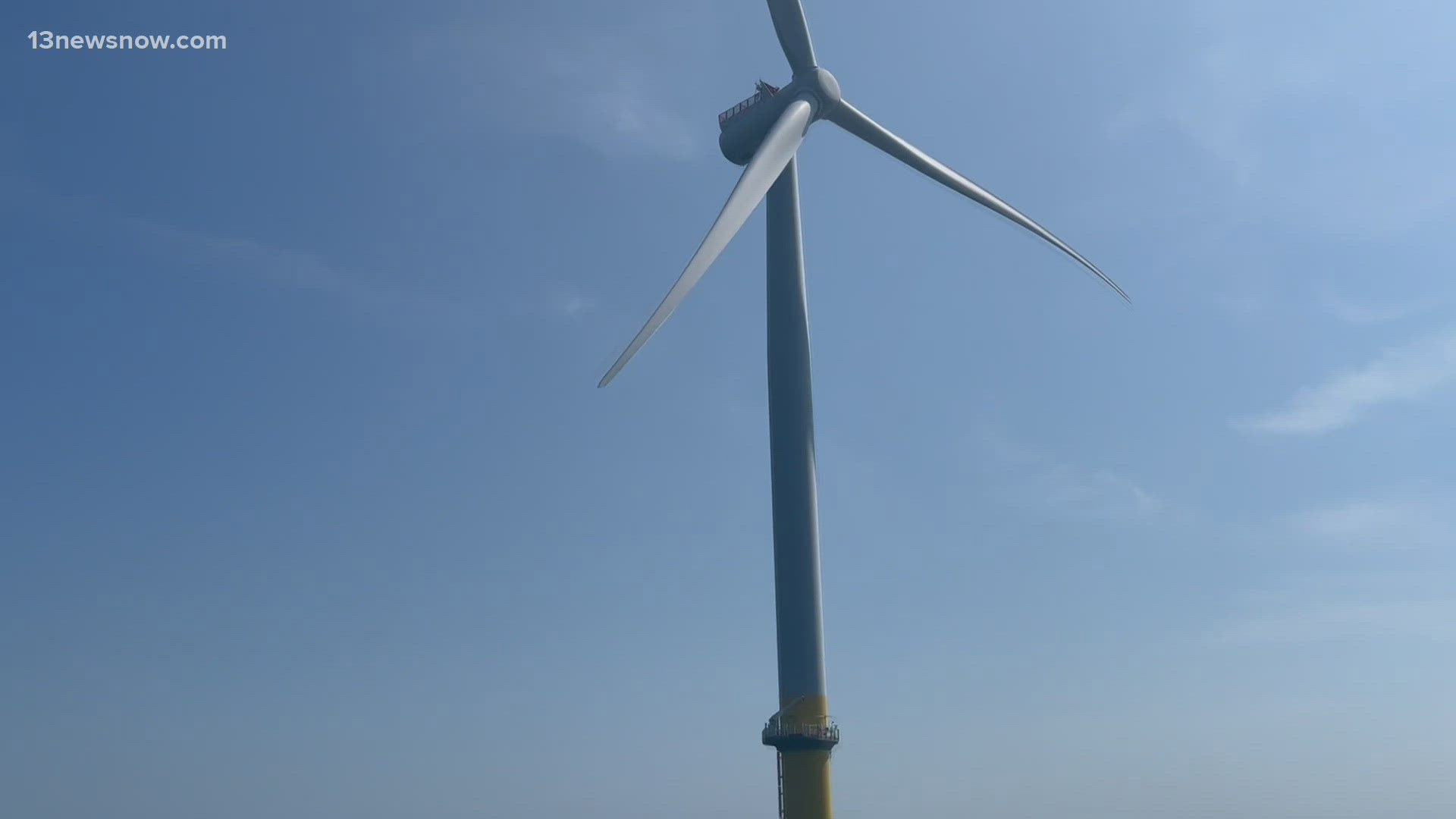 Dominion Energy crews are installing the first pieces of a metal part of the process to build dozens of wind turbines just miles away from Virginia Beach.