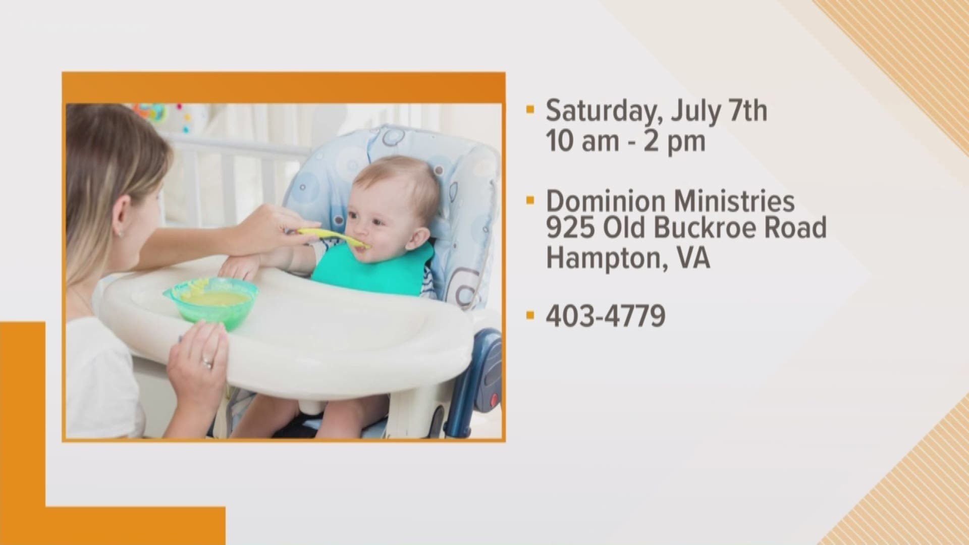 The nonprofit will hold the event Saturday, July 7, at Dominion Ministries, located at 925 Old Buckroe Road in Hampton, from 10 a.m. to 2 p.m.