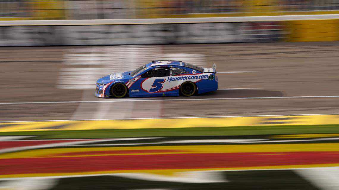 Larson celebrates return with 1st win since suspension | 13newsnow.com