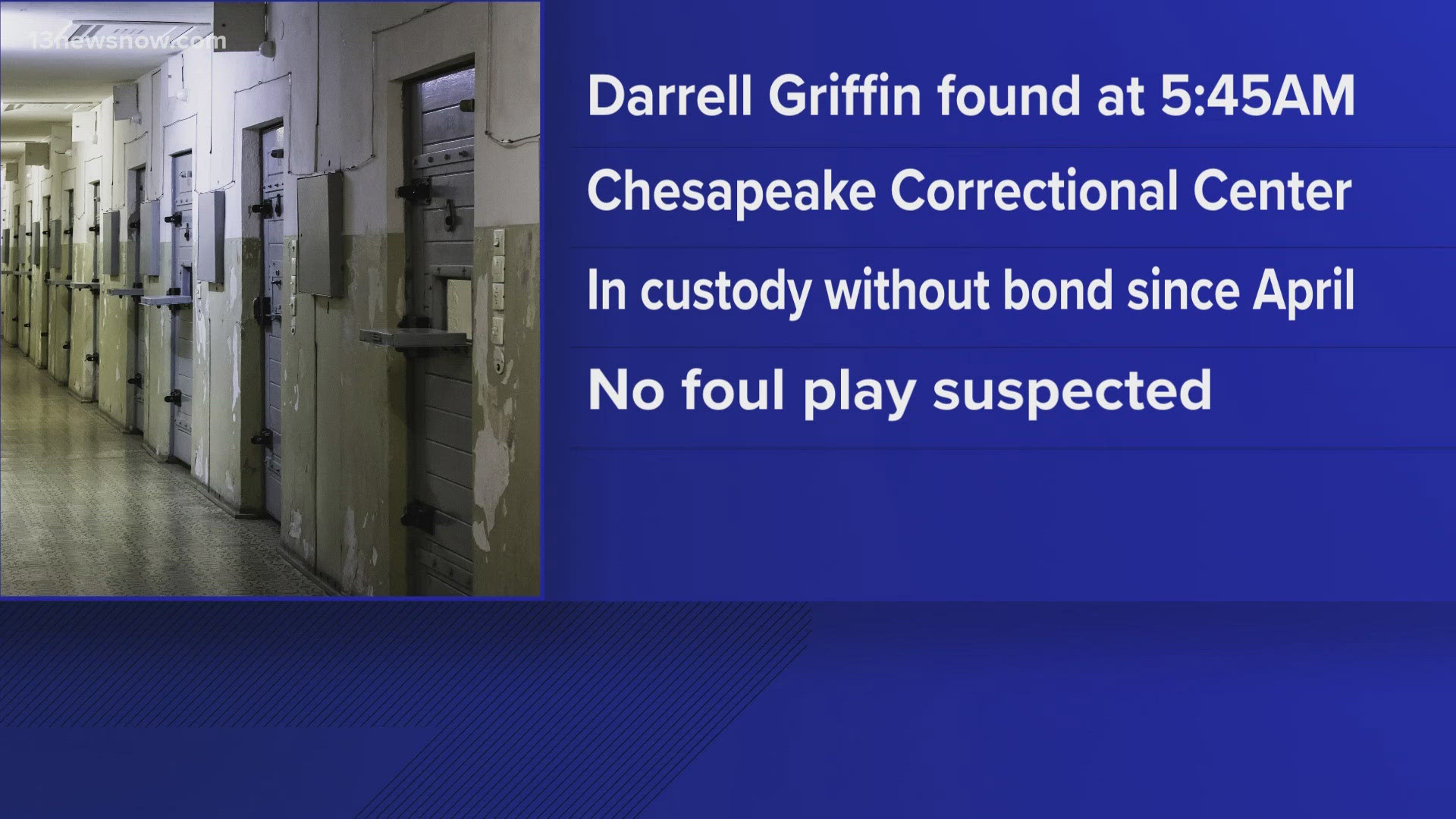 An investigation is underway after an inmate died at the Chesapeake Correctional Center.