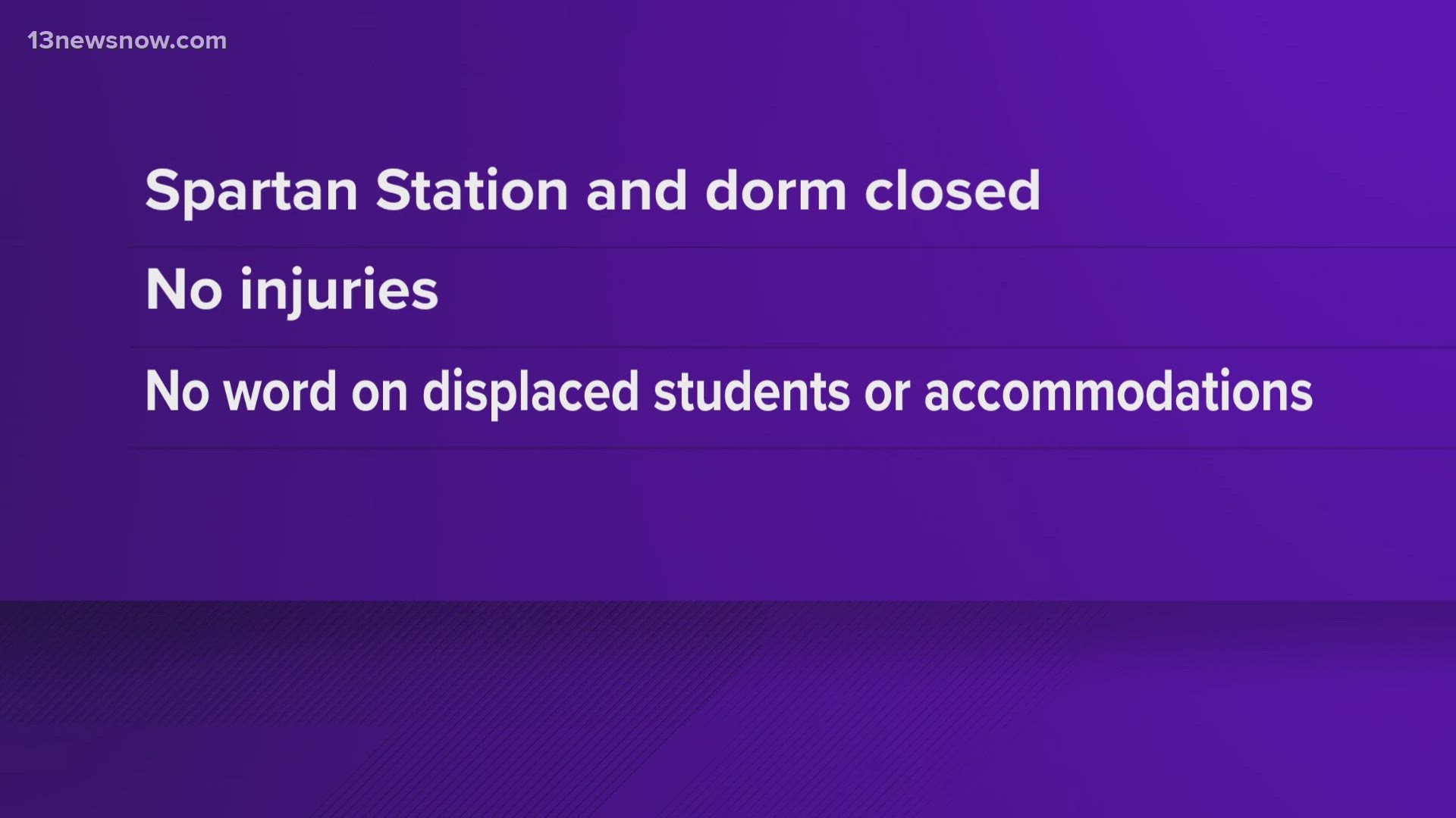 Officials said Spartan Station and a dorm are both closed until the buildings can be fixed and power restored.