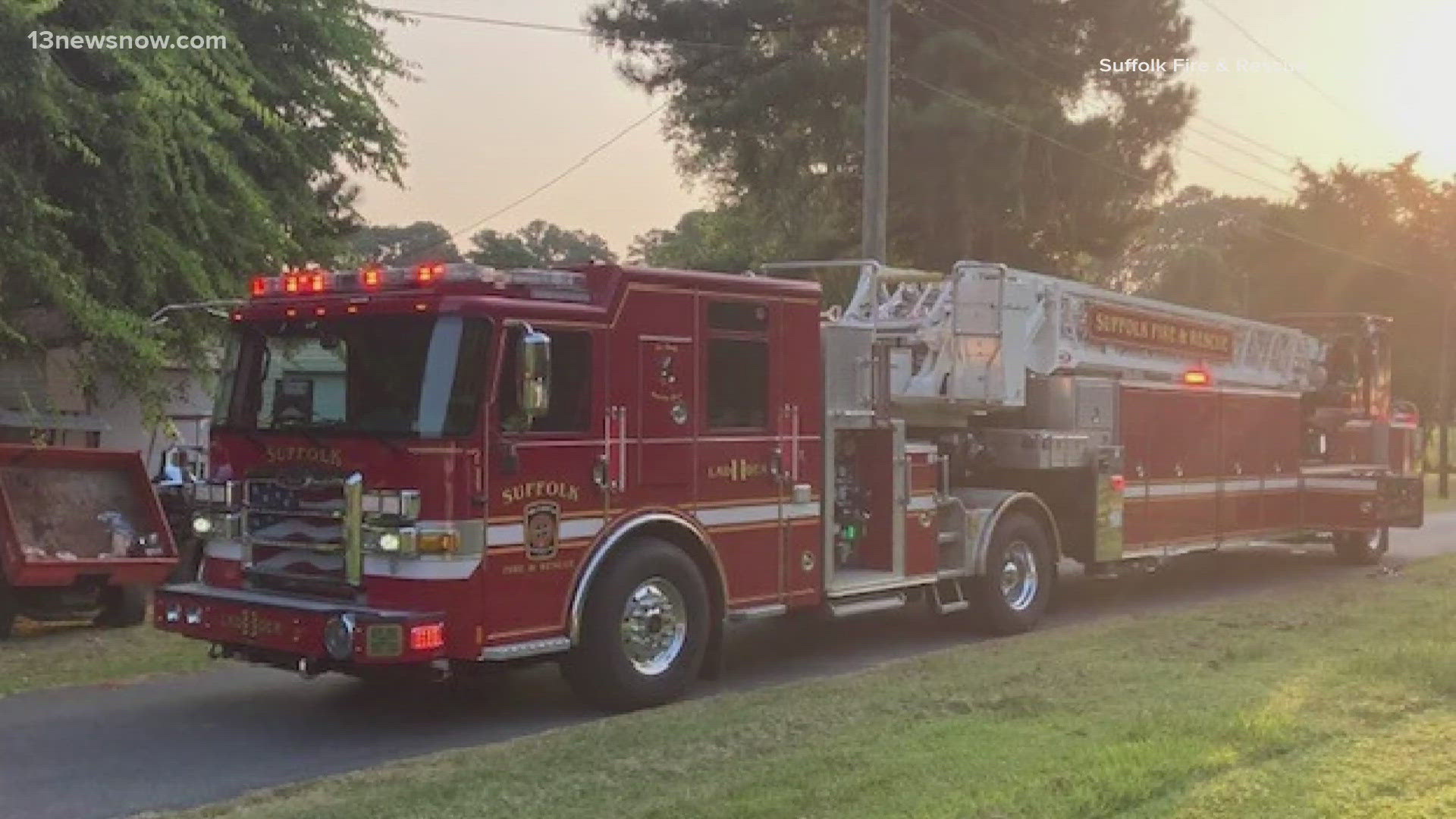 A garage converted into a bedroom sustained damage following a fire at a home on Marina Drive in Suffolk around 7:15 a.m. Tuesday. No one was hurt.