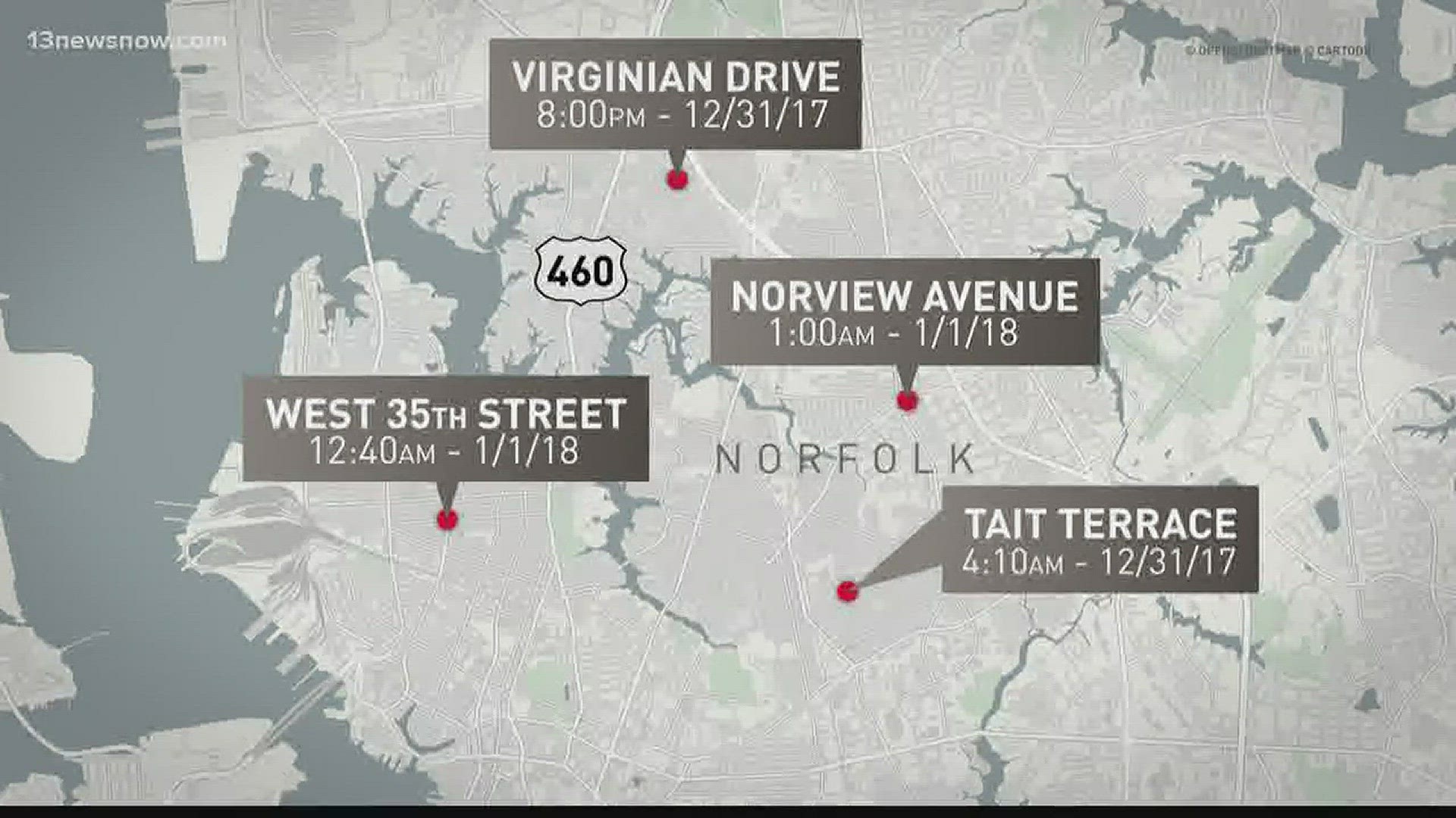 Police there are investigating four shootings, that all happened within a 24-hour period in Norfolk