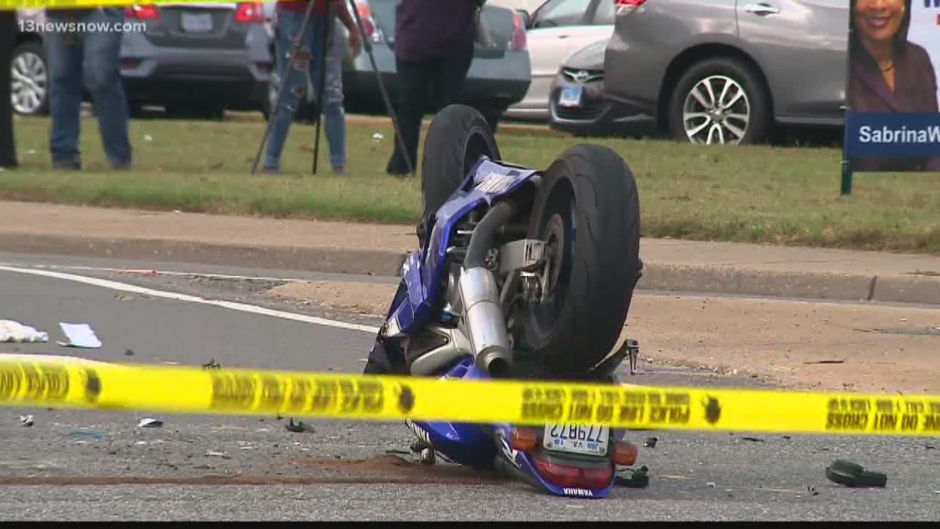 A motorcyclist is dead after a crash with a pickup truck in Virginia Beach at the intersection of Newtown Road and Baker Road.