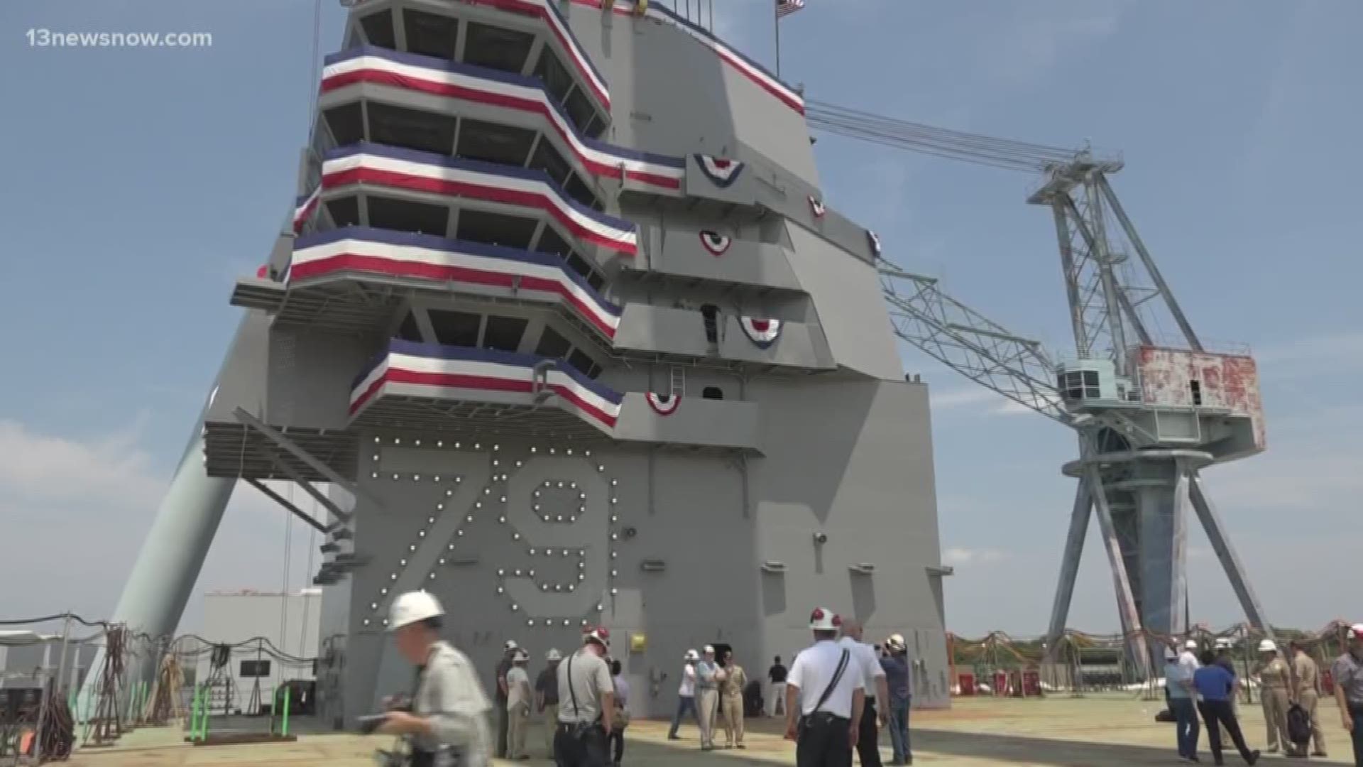 588ton island lands on deck of future USS John F. Kennedy aircraft