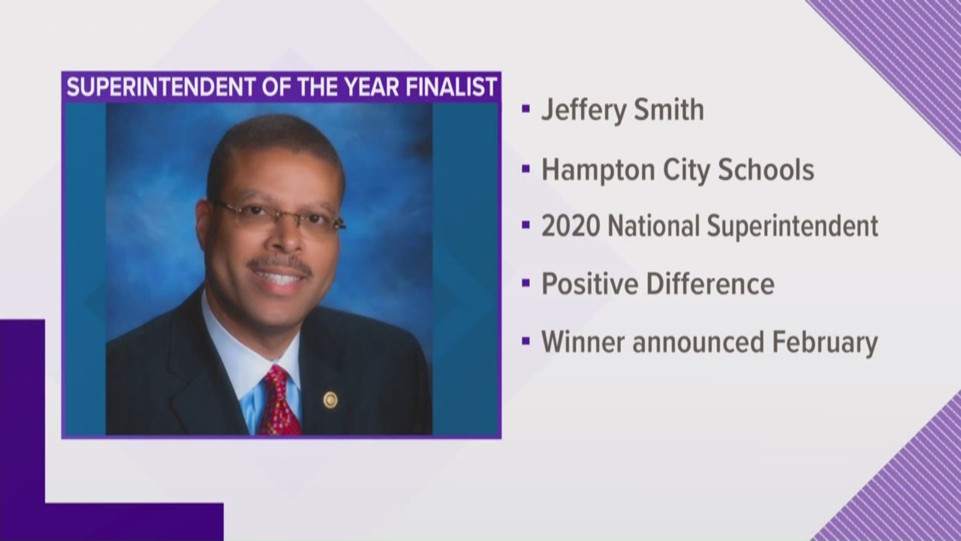 The superintendent of Hampton City Schools is a finalist for the 2020 Superintendent of the Year award. He has been with the school division since 2015.