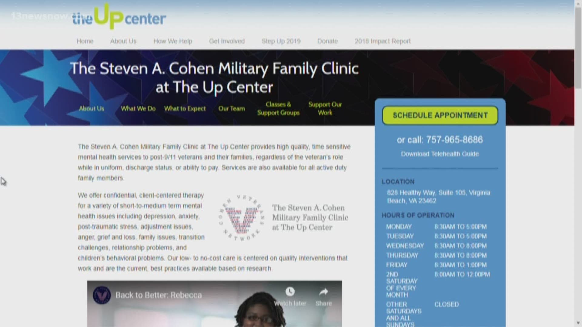 The Steven A. Cohen Military Family Clinic at the Up Center is celebrating its grand opening in Virginia Beach Tuesday. The clinic is a resource for those in the military and their family members that struggle with mental health issues.