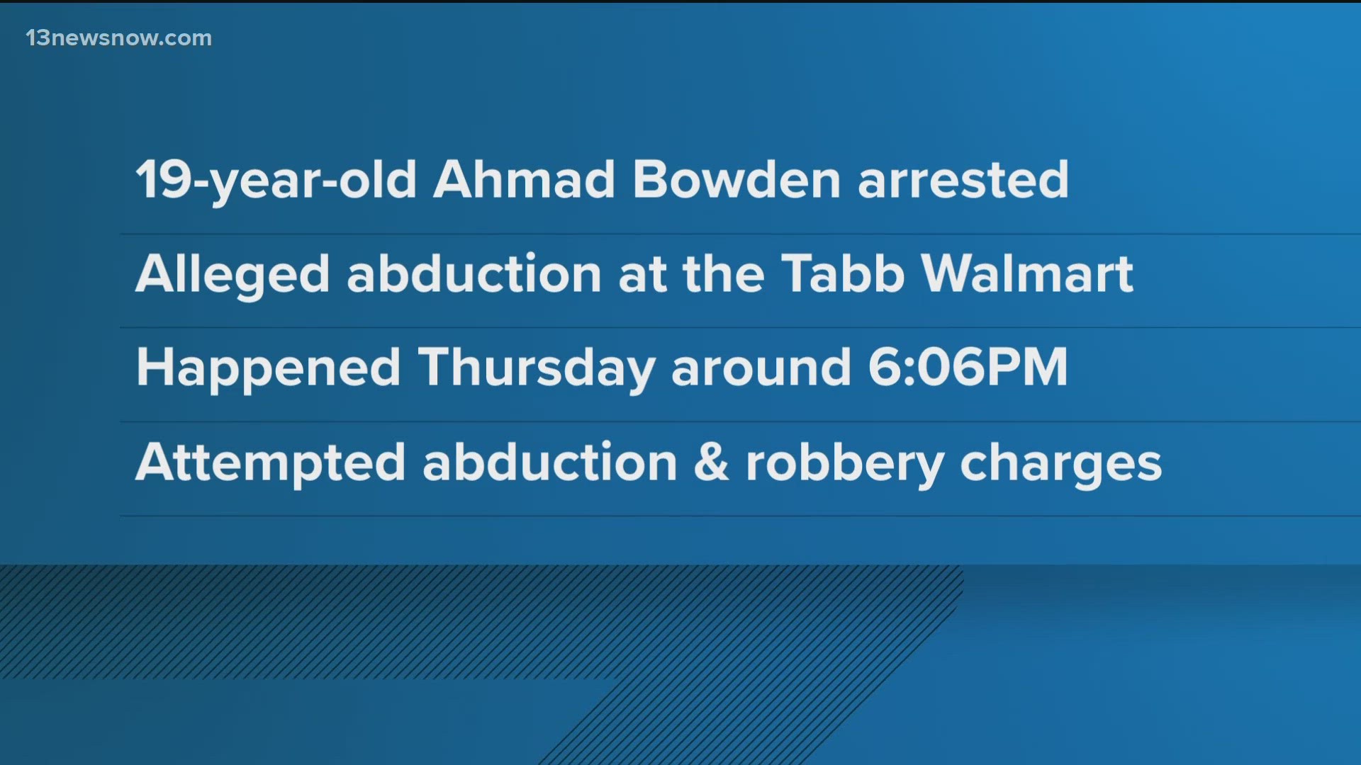 The attempt happened shortly after 6 p.m. near the Tabb Walmart.