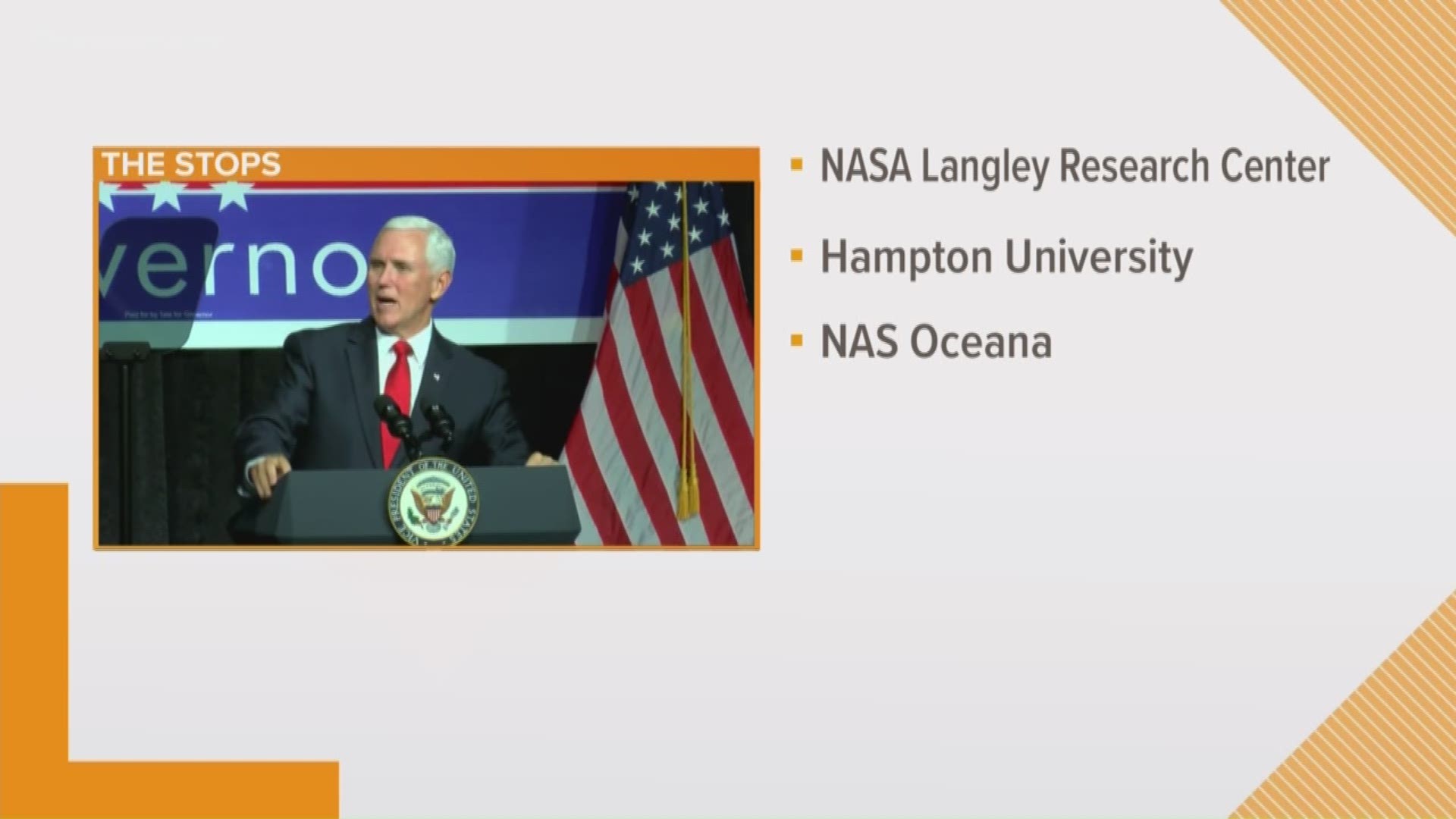 Vice President Mike Pence is back in Hampton Roads on Wednesday, Feb. 19.  He'll make stops at NASA Langley, Hampton University and NAS Oceana in Virginia Beach.