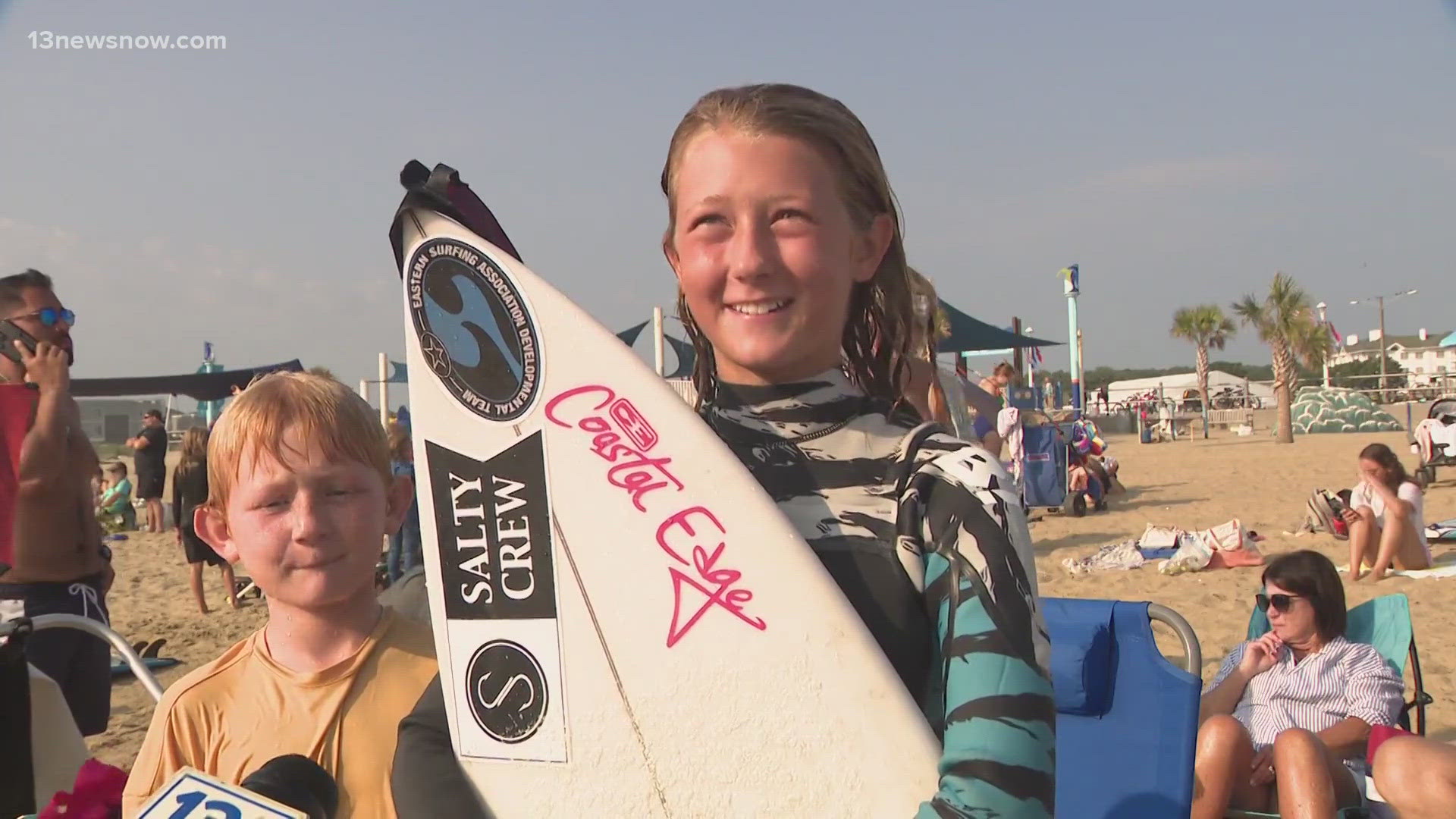 Surf's up as the 62nd annual Coastal Edge East Coast Surfing Championships get underway at the Virginia Beach Oceanfront.