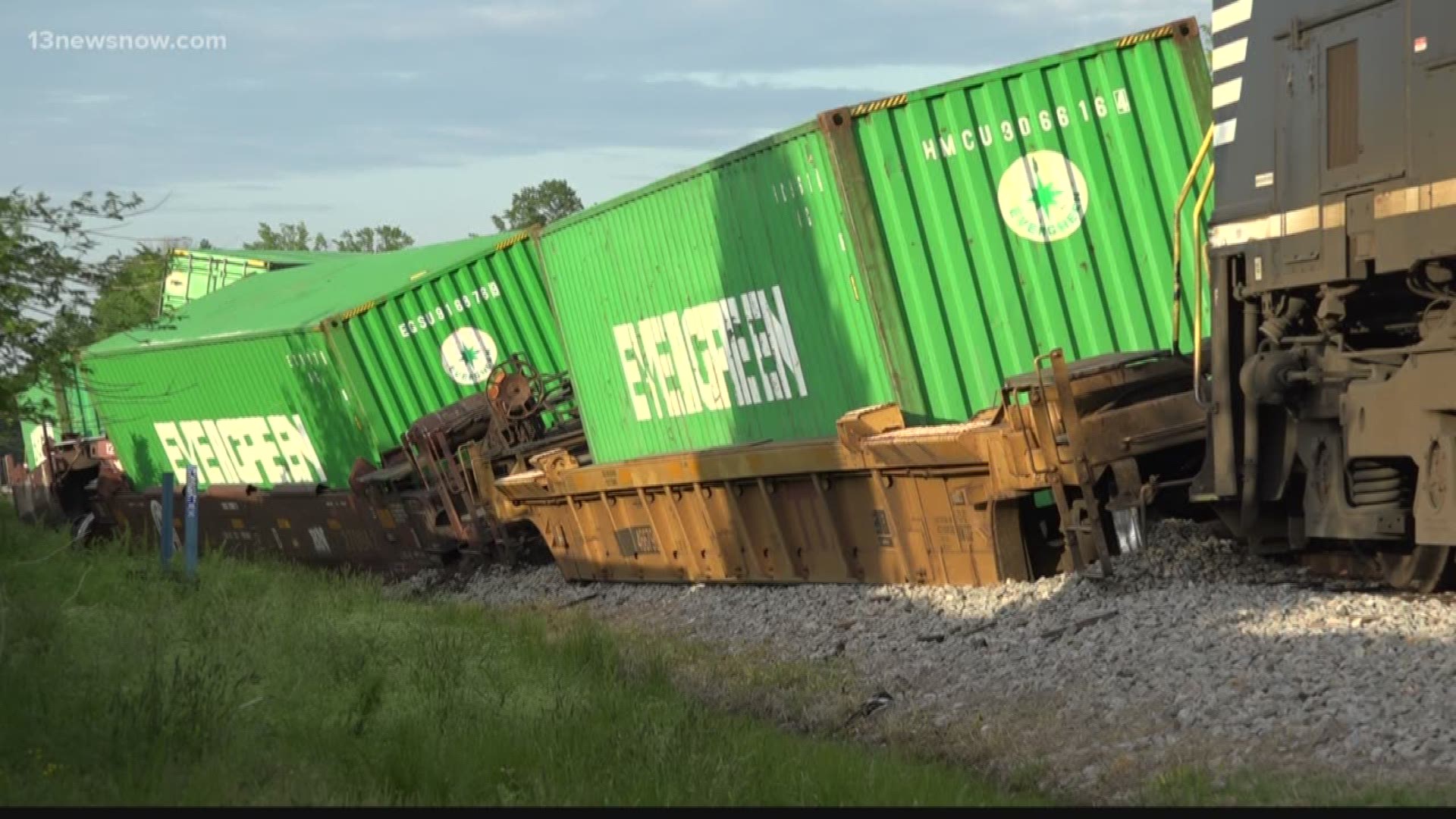 A number or train cars and an engine derailed in Suffolk.