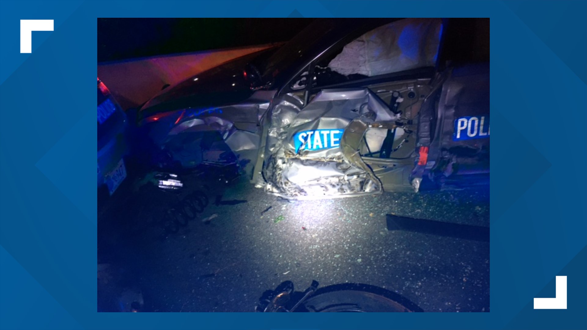 Both troopers were not in their vehicles at the time of the crash and were not injured, State Police said.