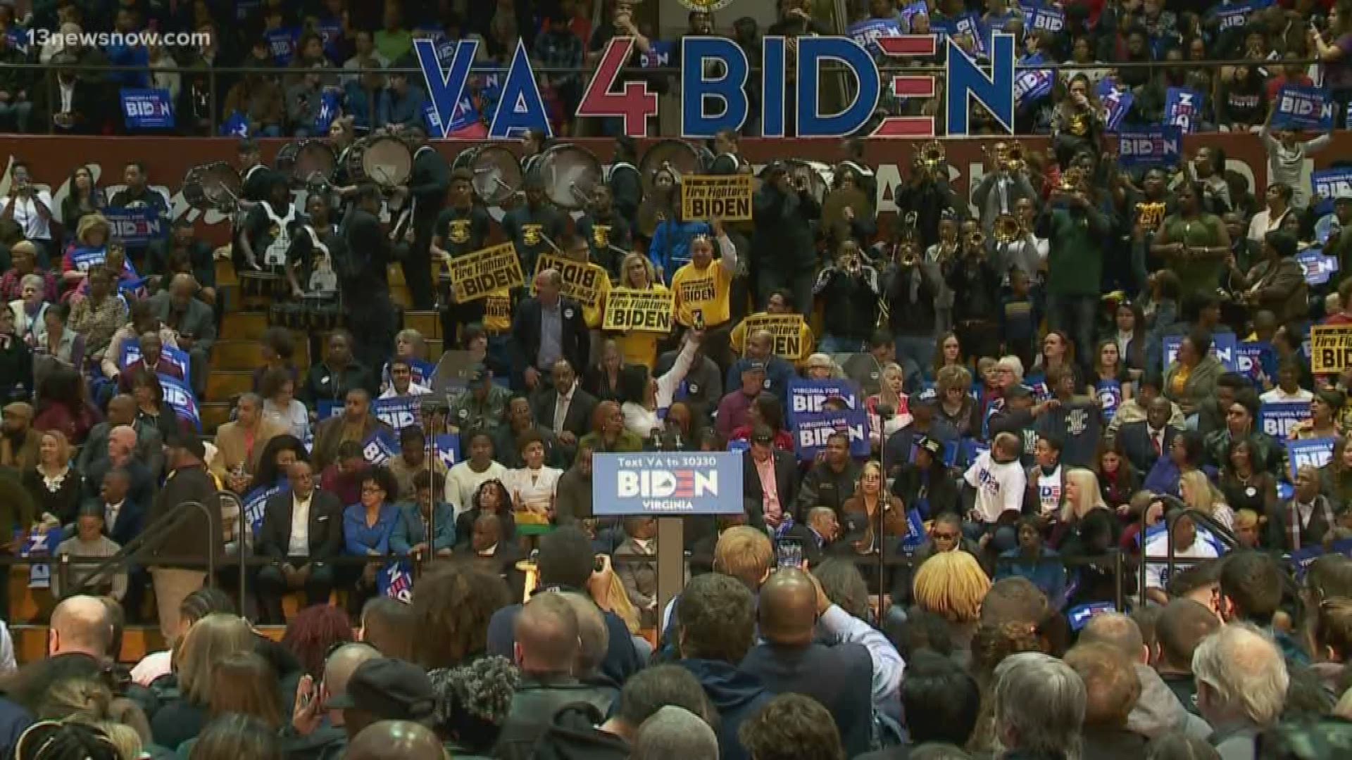 The former vice president made his pitch for president to a crowd at Booker T. Washington High School ahead of Super Tuesday.