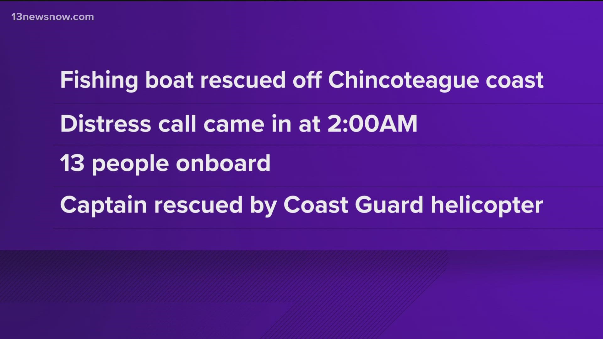 The boat was about 63 miles southeast of Chincoteague when it started to go under.