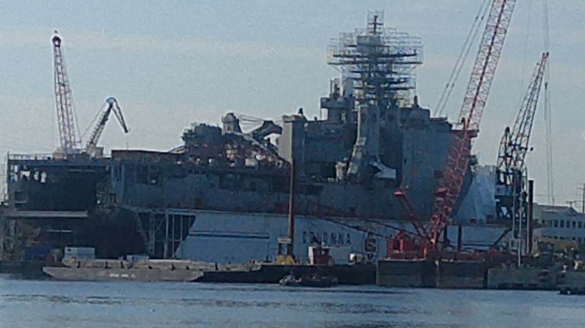 Colonna's Shipyard crane collapses on USS Gunston Hall, injuring two ...