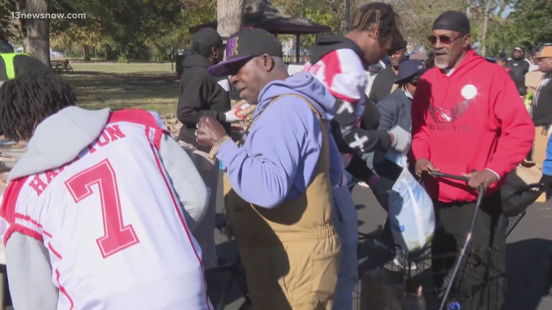 The annual event hosted by the Hampton native and NFL Quarterback, gave out free turkeys and other Thanksgiving fixings with help from the Hampton HS football team.