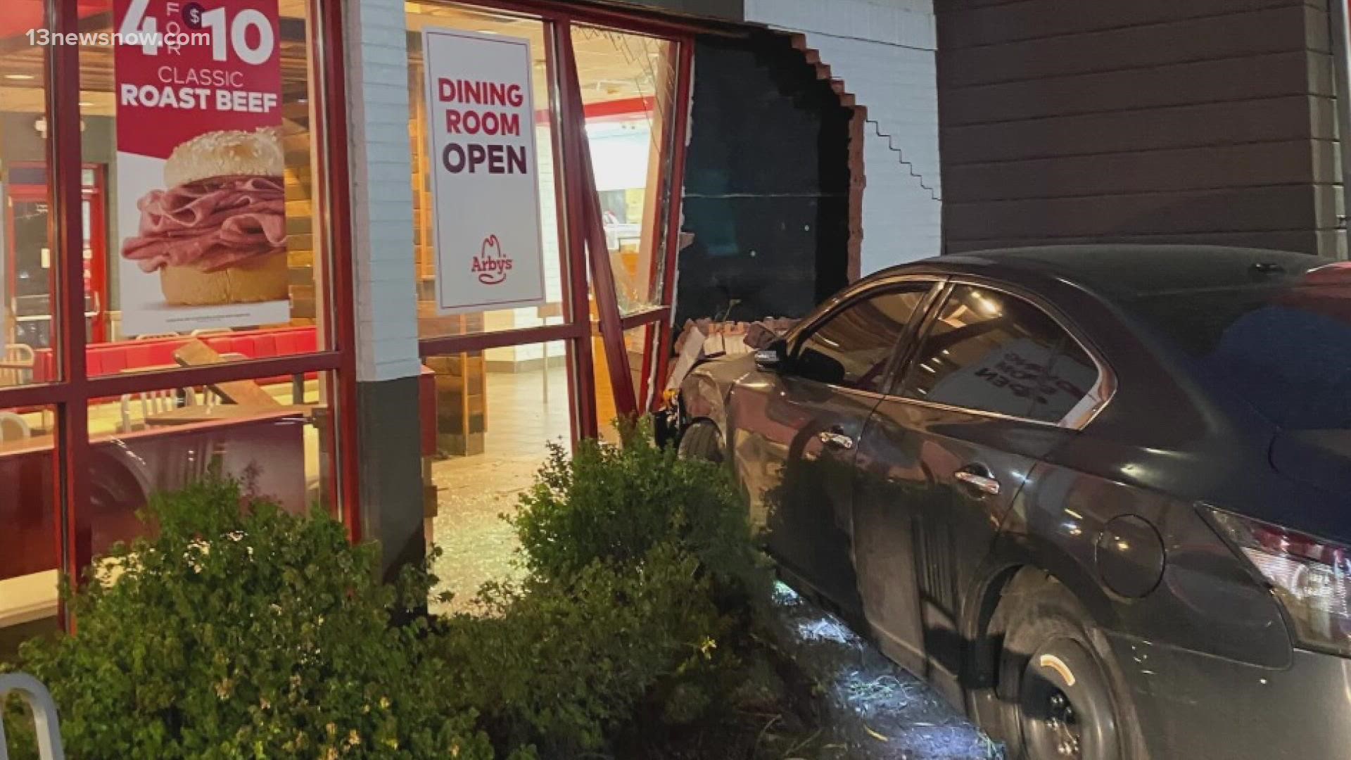 Car crashes into Arby's in Norfolk