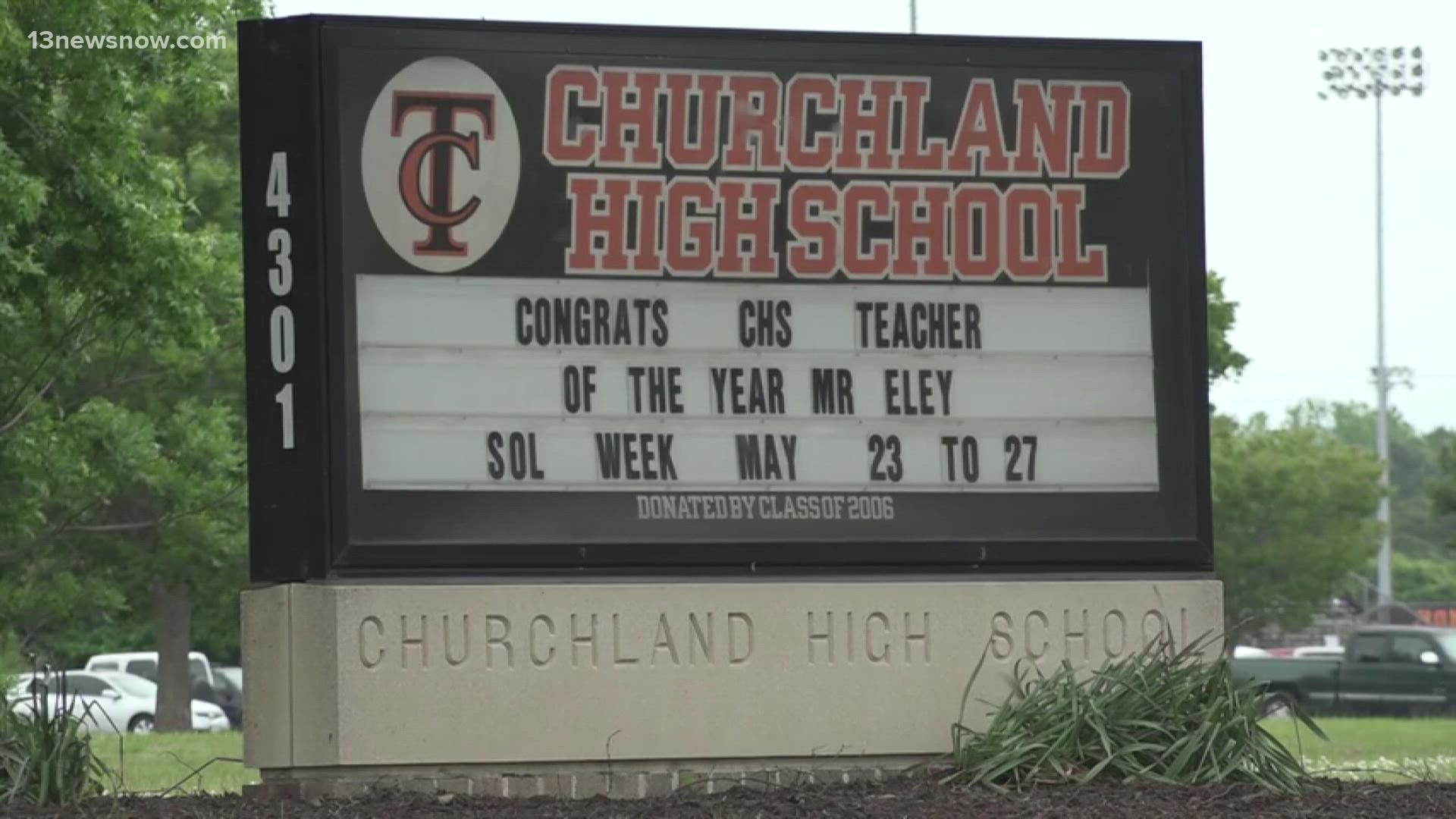 After several staff members tested positive for COVID-19 in a 24-hour period, Portsmouth Public Schools said Churchland High would move to virtual learning.