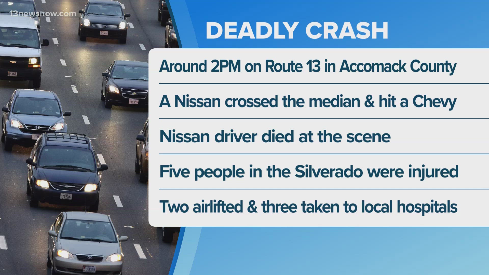 1 dead, 5 injured after 2-vehicle crash on Virginia's Eastern Shore ...