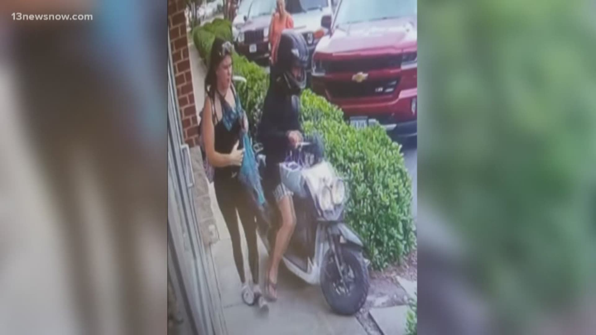 A woman went into Thrift Store USA and stole as much as she could grab. She went inside and fist-pumped before getting on the back of a man's moped and taking off.