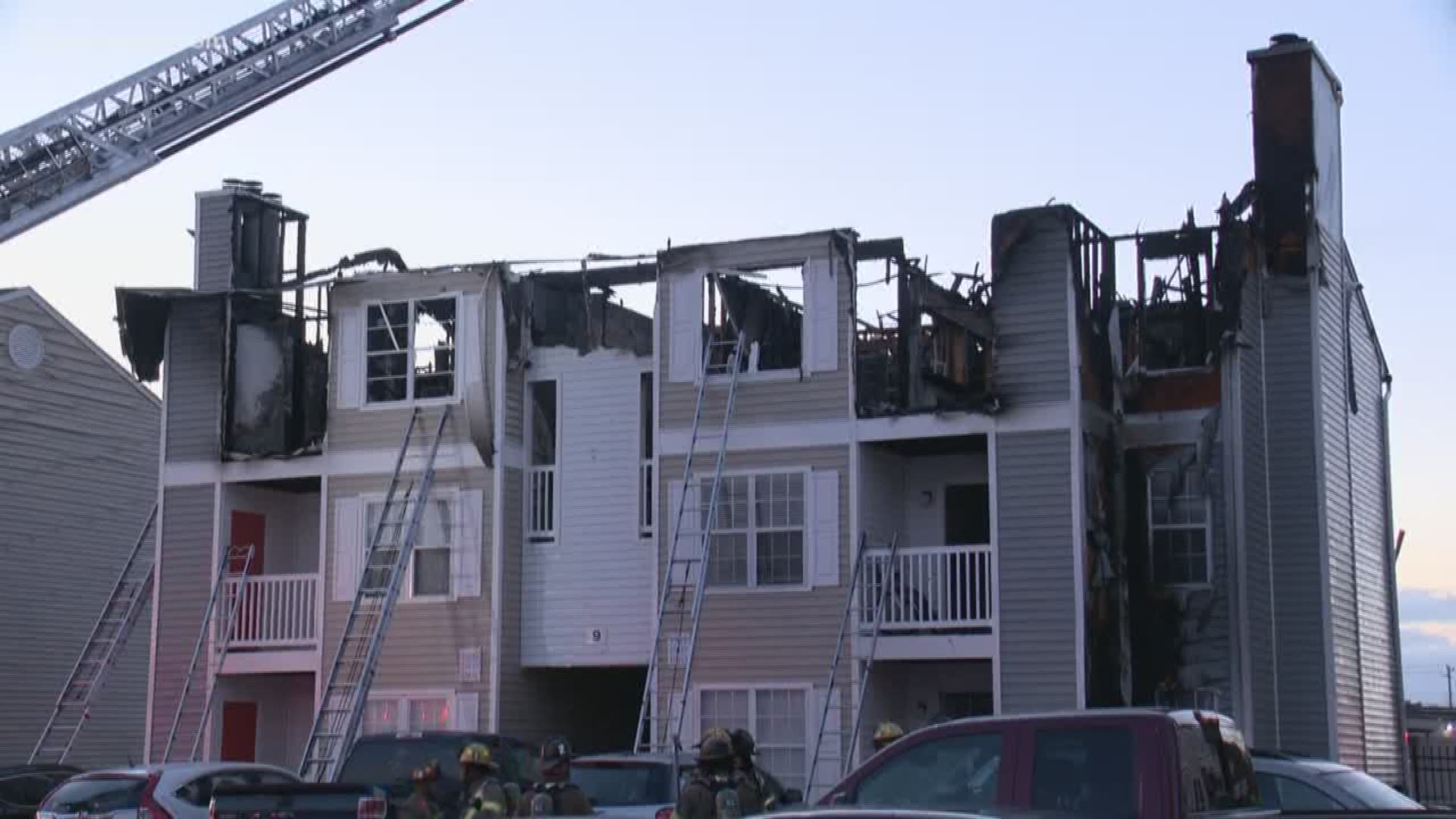 Firefighters battled a two-alarm condominium fire in the Hilltop section of Virginia Beach Wednesday morning.