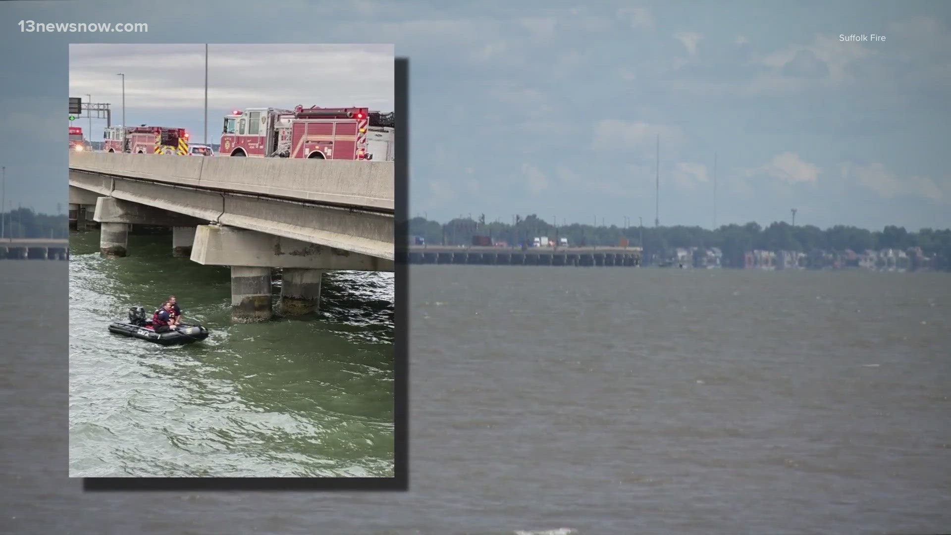 Crash sends vehicle over the MonitorMerrimac Memorial Bridge Tunnel