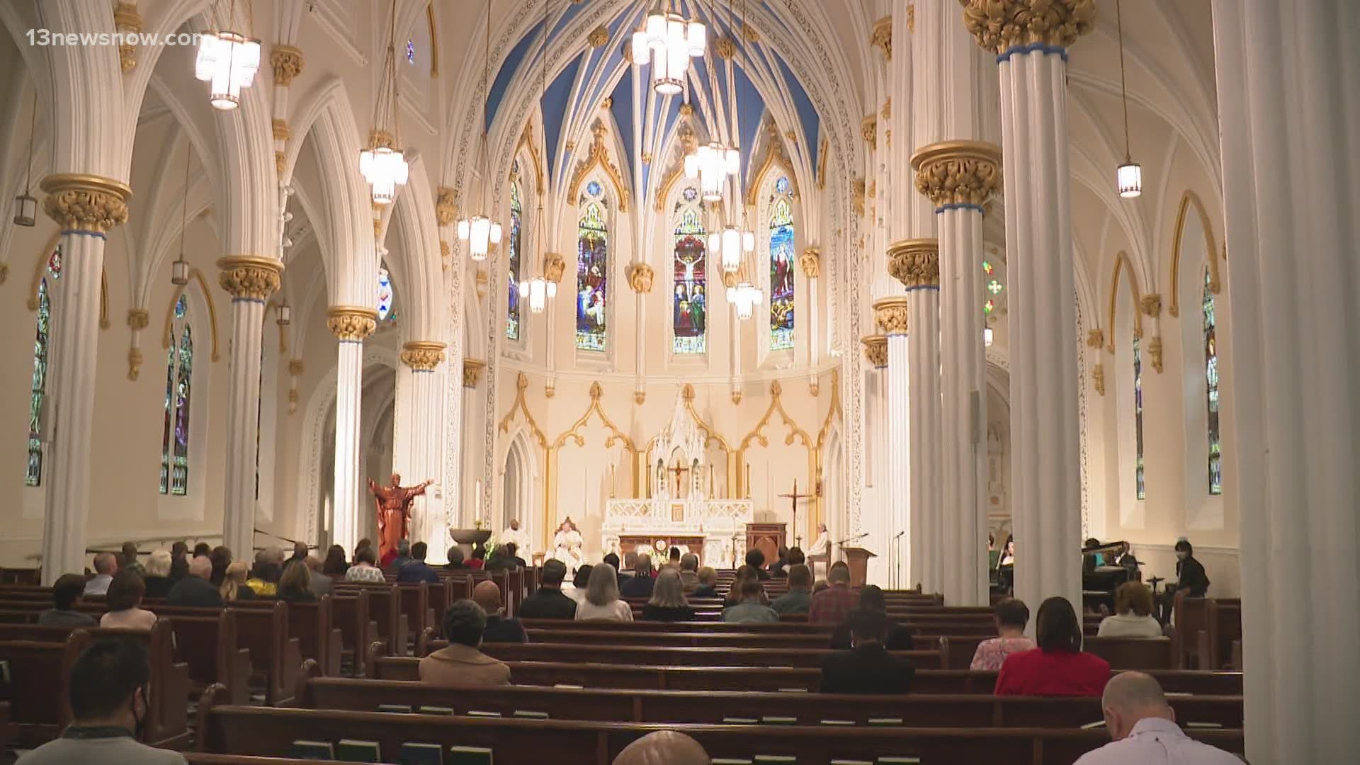 Although some caution is still practiced, congregants at the Basilica of St. Mary in Norfolk enjoyed seeing each other's faces.