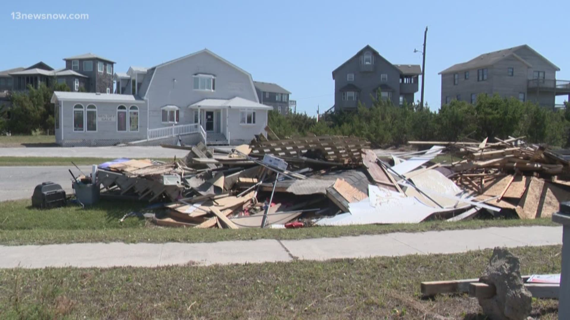 Community members are continuing the cleanup process in Hatteras after Hurricane Dorian tore through the area. Officials said the worst of the damage was at Cape Hatteras Secondary School where part of the roof collapsed.