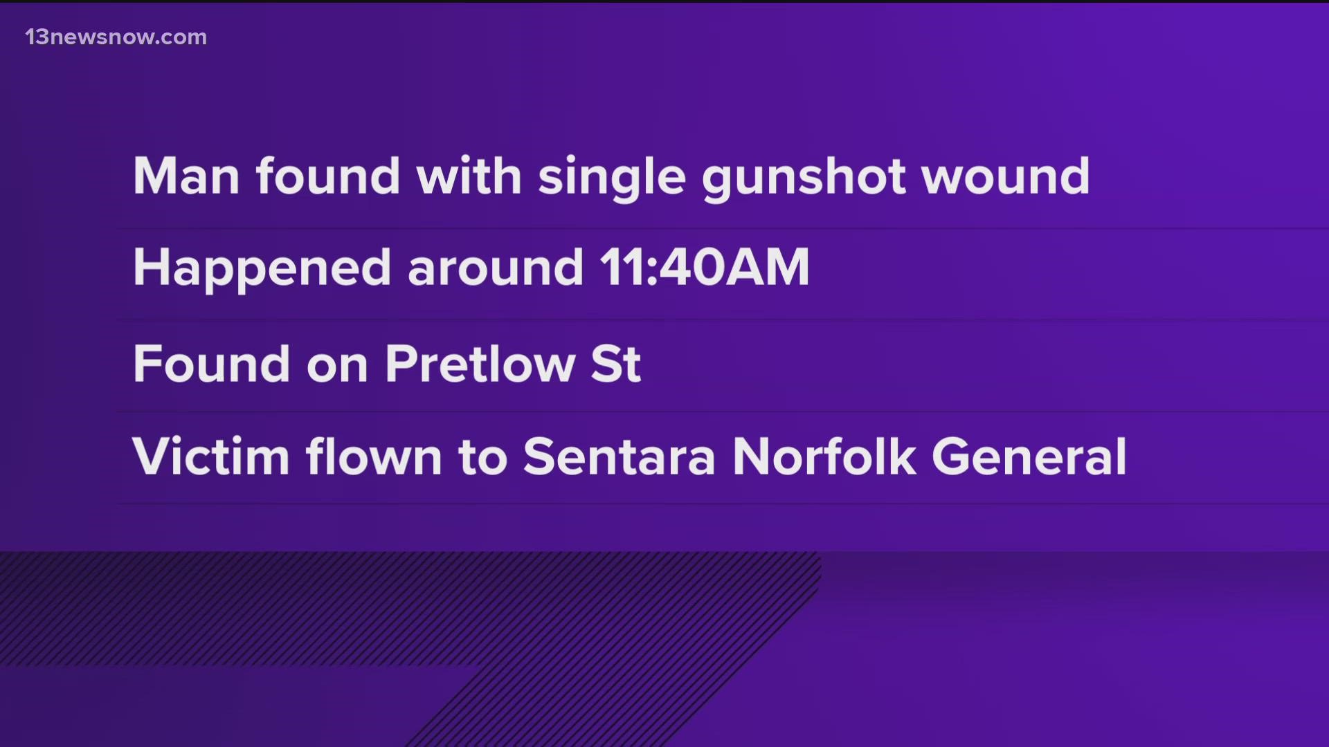 The shooting happened shortly before noon, and the victim had to be flown to SNGH.