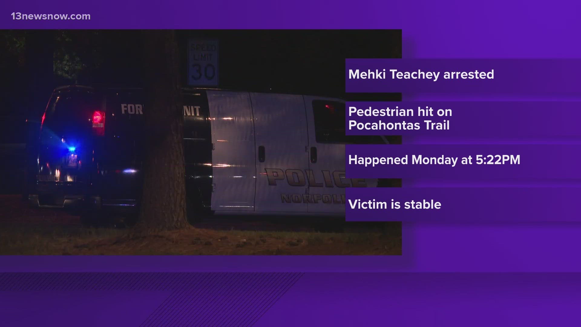 The victim was hit around 5:25 p.m. Monday at the intersection of Pocahontas Trail and Green Mount Parkway. Police say a Nissan Altima was involved.