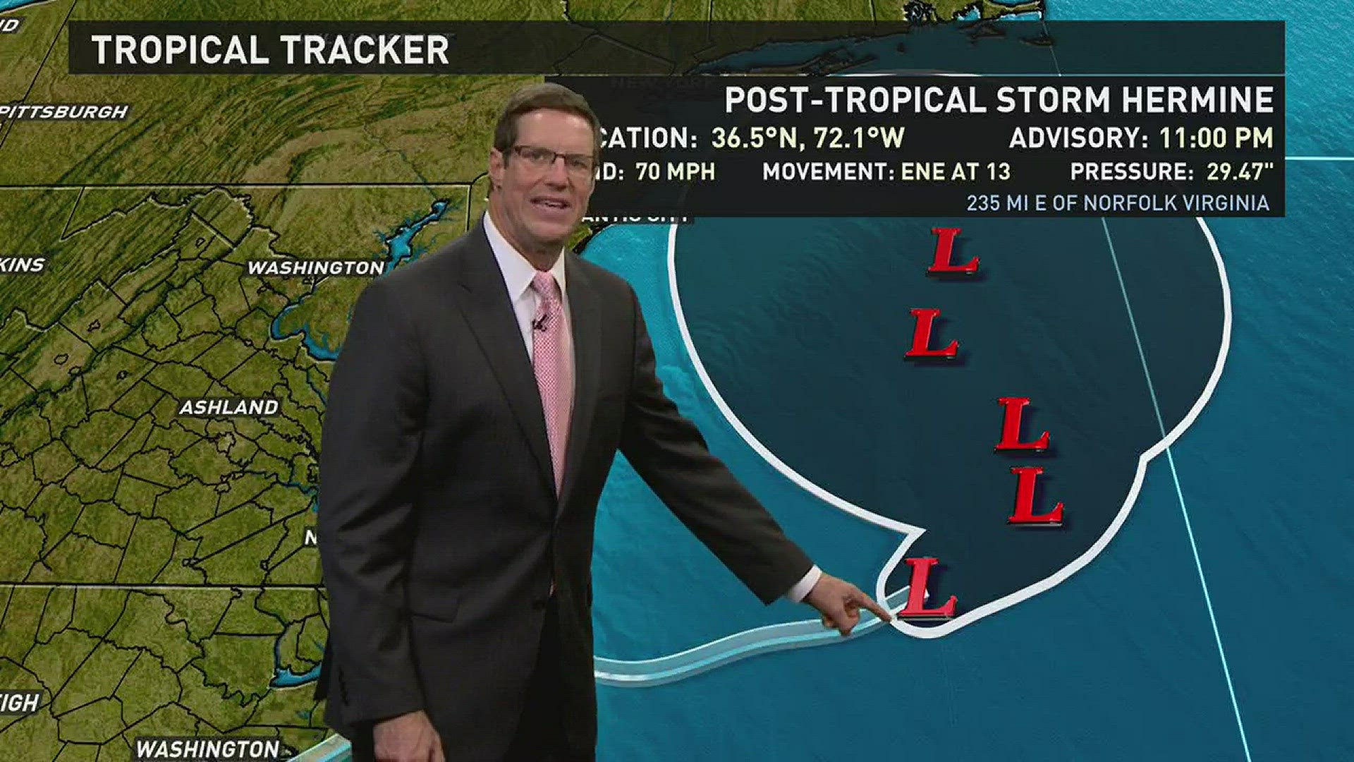 Post-Tropical Storm Hermine Forecast late Saturday, 9/3/16