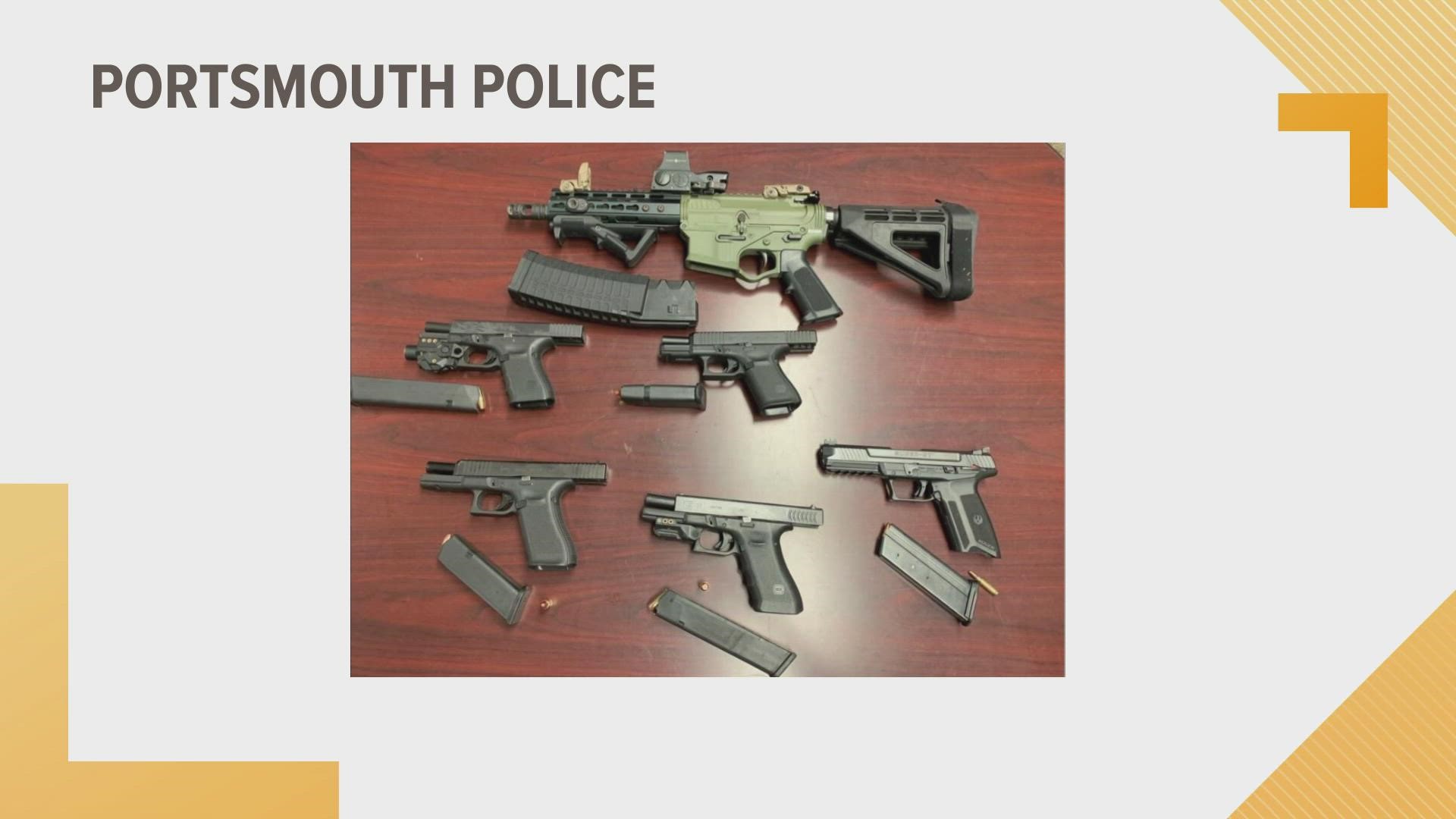 Portsmouth police arrested six people and seized nine guns Wednesday in a warrant sweep through the city. A U-Haul vehicle connected to gang activity was impounded.