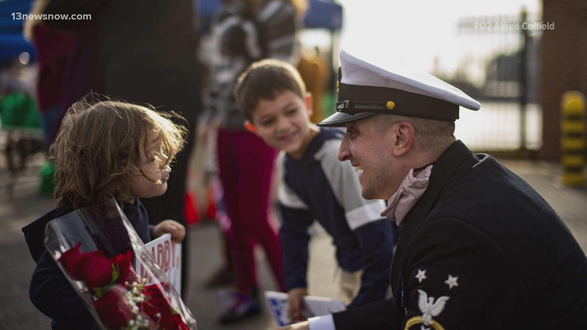 The submarine was deployed for six months, with stops in Spain and Scotland. Here's one of the chiefs, reuniting with his son. Welcome home!