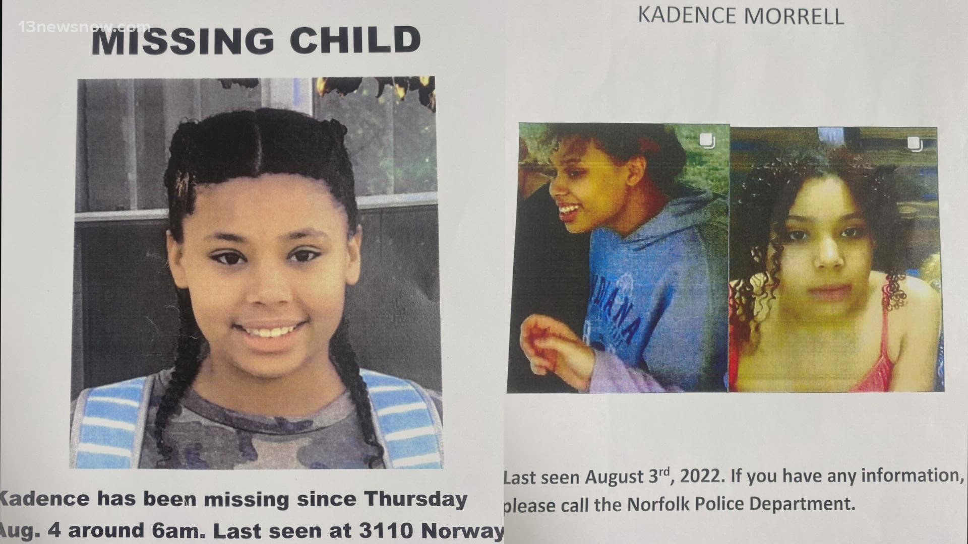 While the Norfolk Police Dept. is leading the investigation, an FBI Norfolk spokesperson confirmed they are helping in the search for Kadence Morrel.