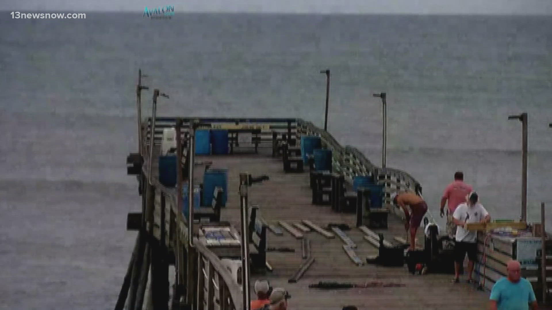 Emergency response crews were called out to the Avalon Pier after a waterspout and weather damage were reported there Sunday afternoon.